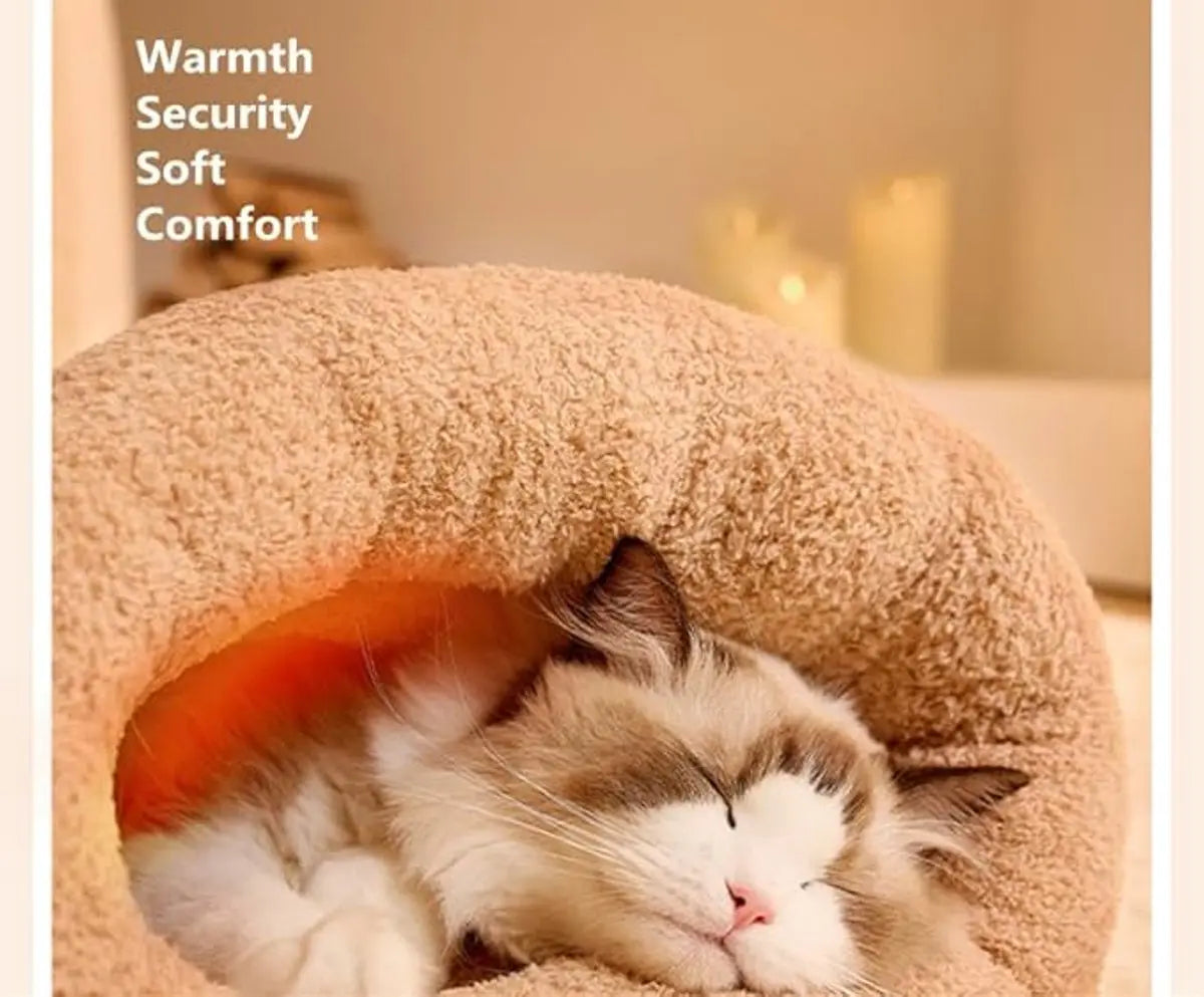 Cat Bed - Cave Cat Basket - Winter Sleeping Bag for Pets - Soft Plush Cat Bed - Suitable for Indoor Cats, Kittens and Dogs (Beige, L-54*45cm) Wholesale Hub