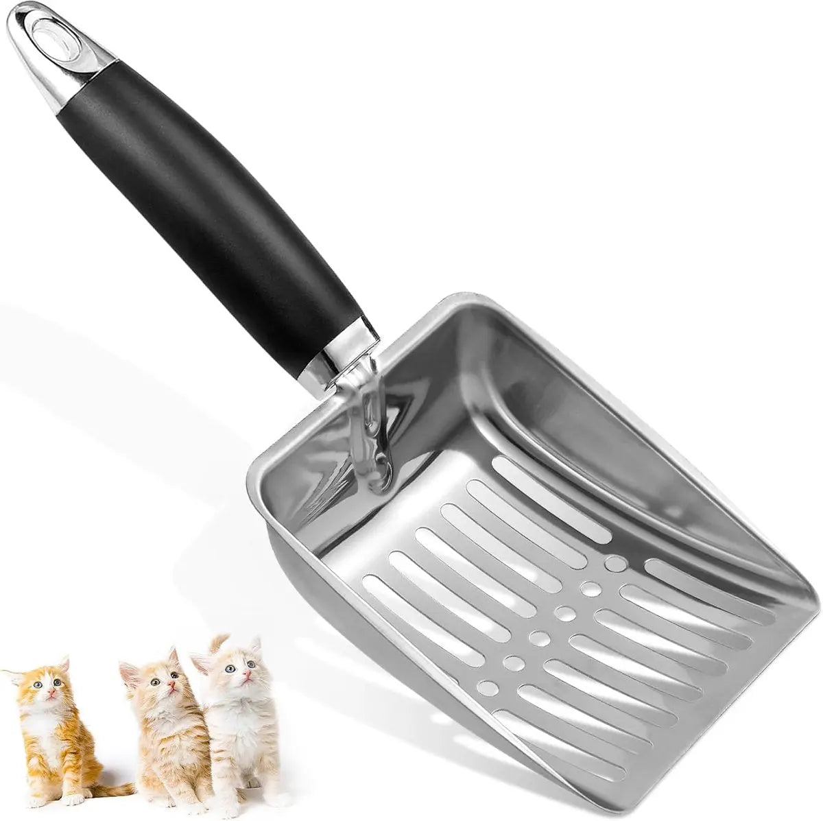 Cat Litter Scoop - Metal Cat Litter Scoop Made of Stainless Steel - Sturdy Mesh Scoop - Mesh Scoop - Easy to Clean - Suitable for Litter Boxes - Light Black Wholesale Hub