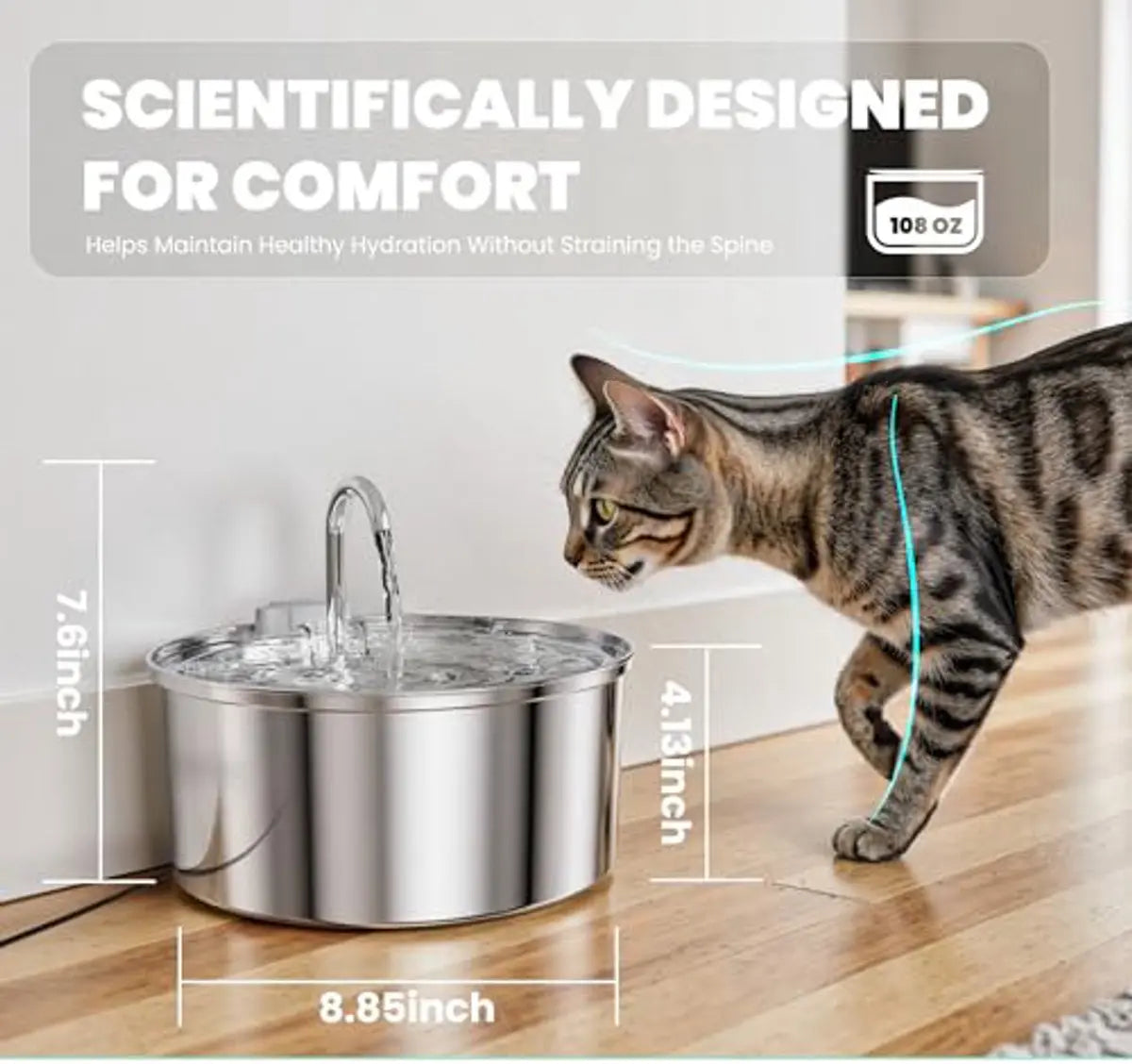 Cat Drinking Fountain - Quiet Drinking Fountain for Cats - 3.2L Stainless Steel Water Fountain with Filter - Cat Water Fountain - Cat Drinking Bowl - Includes 4 Cat Fountain Filters - for Cats and Dogs Wholesale Hub