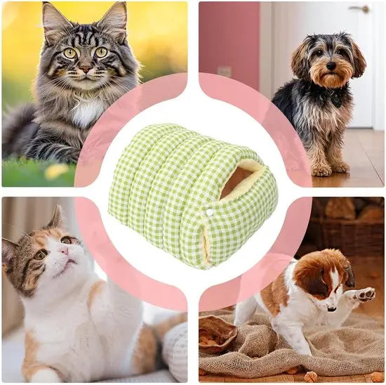 Cat house - Cat basket - Plush and warm - Removable and washable - Closed cat bed for winter - Suitable for indoor and outdoor use in winter, camping, traveling, in the bedroom, living room and apartment - Green and white checkered Wholesale Hub