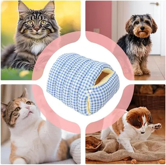 Cat House - Cat Basket - Plush and Warm - Removable and Washable - Closed Cat Bed for Winter - Suitable for Indoor and Outdoor Use in Winter, Camping, Travel, Bedroom, Living Room and Apartment - Blue and White Checkered Pattern Wholesale Hub