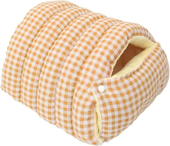 Cat House - Cat Basket - Plush and Warm - Removable and Washable - Closed Cat Bed for Winter - Suitable for Indoor and Outdoor Use in Winter, Camping, Travel, Bedroom, Living Room - Orange and White Checkered Pattern Wholesale Hub