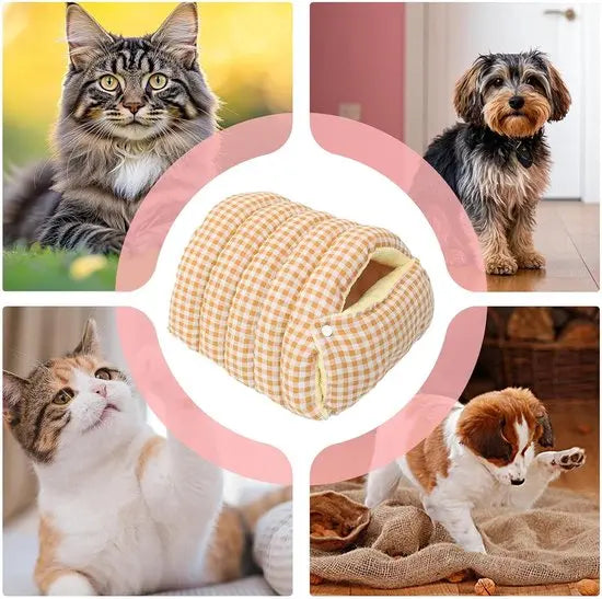 Cat House - Cat Basket - Plush and Warm - Removable and Washable - Closed Cat Bed for Winter - Suitable for Indoor and Outdoor Use in Winter, Camping, Travel, Bedroom, Living Room - Orange and White Checkered Pattern Wholesale Hub