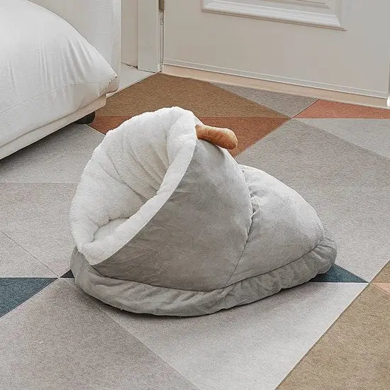 Cat Bed - Comfortable Slipper-Shaped Cat Bed - Semi-Enclosed Pet Den - Suitable for Indoor Cats and Small Dogs - Warm Plush Cat and Dog Bed - Non-Slip Bottom - 50*35*30 cm - Gray Wholesale Hub