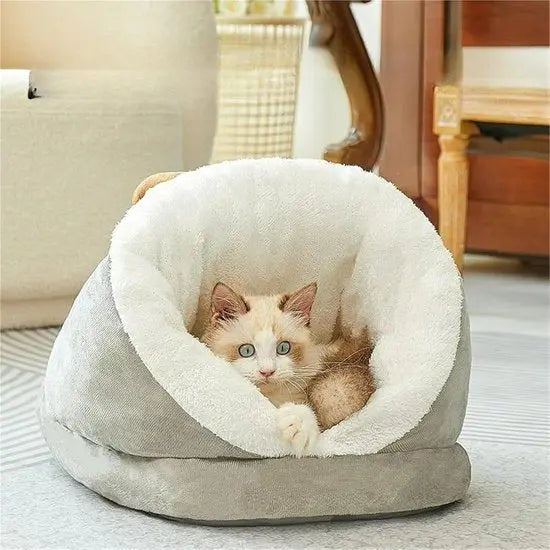 Cat Bed - Comfortable Slipper-Shaped Cat Bed - Semi-Enclosed Pet Den - Suitable for Indoor Cats and Small Dogs - Warm Plush Cat and Dog Bed - Non-Slip Bottom - 50*35*30 cm - Gray Wholesale Hub