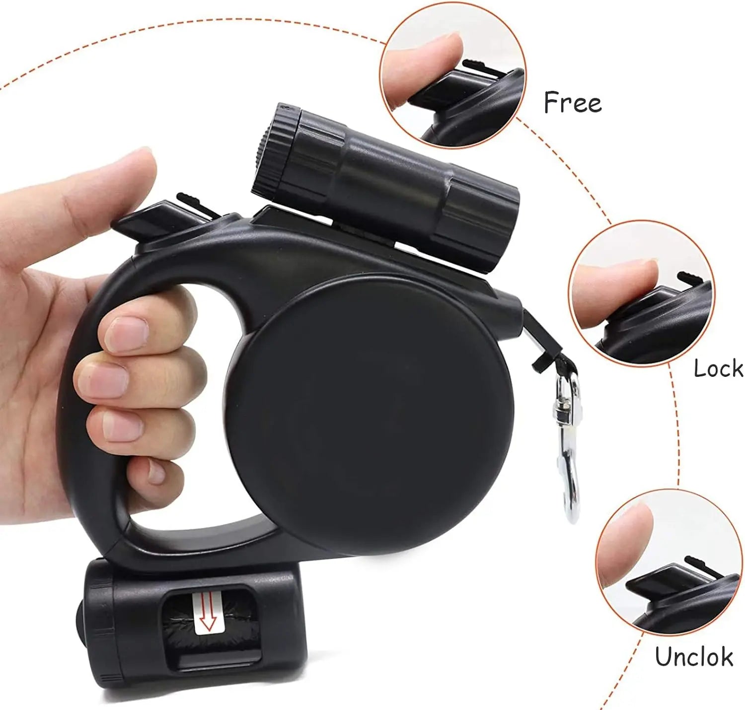 Retractable Dog Leash - Storage Box - 4.5 m - Illuminated - Black - 1 pc Wholesale Hub