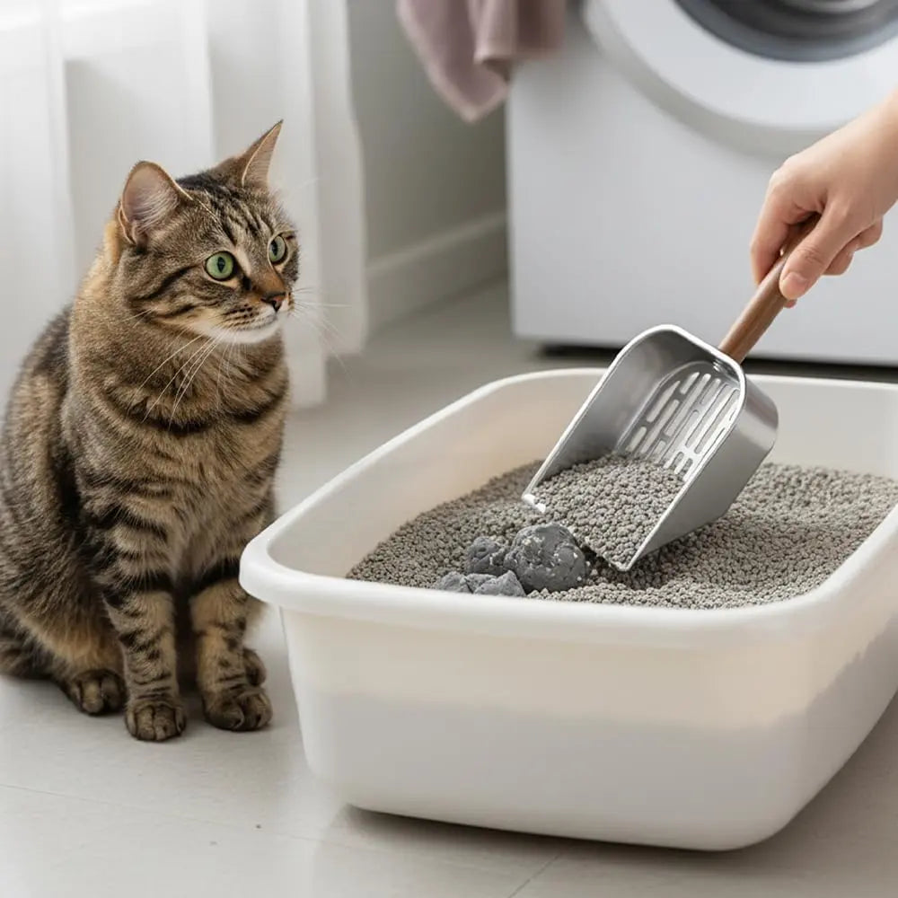 Cat Litter Scoop - Stainless Steel - Double Hole Design - Long Wooden Handle - Hanging Storage - 1 Pack Wholesale Hub