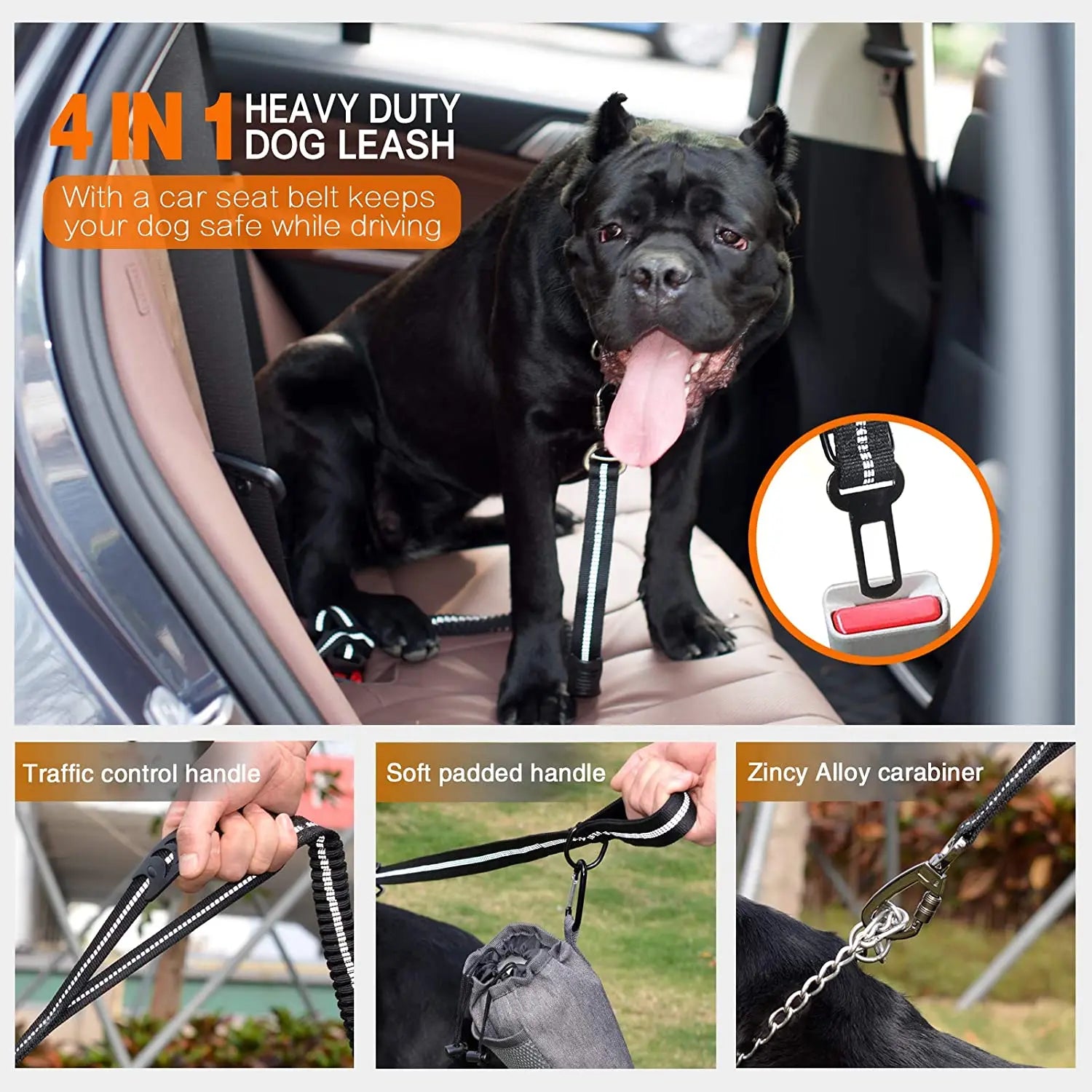 Keyohome Heavy Duty Dog Leash Especially Large Dogs Up to 150lbs, 4-6 Ft Reflective Dog Walking Training Shock Absorbing Bungee L Black Wholesale Hub