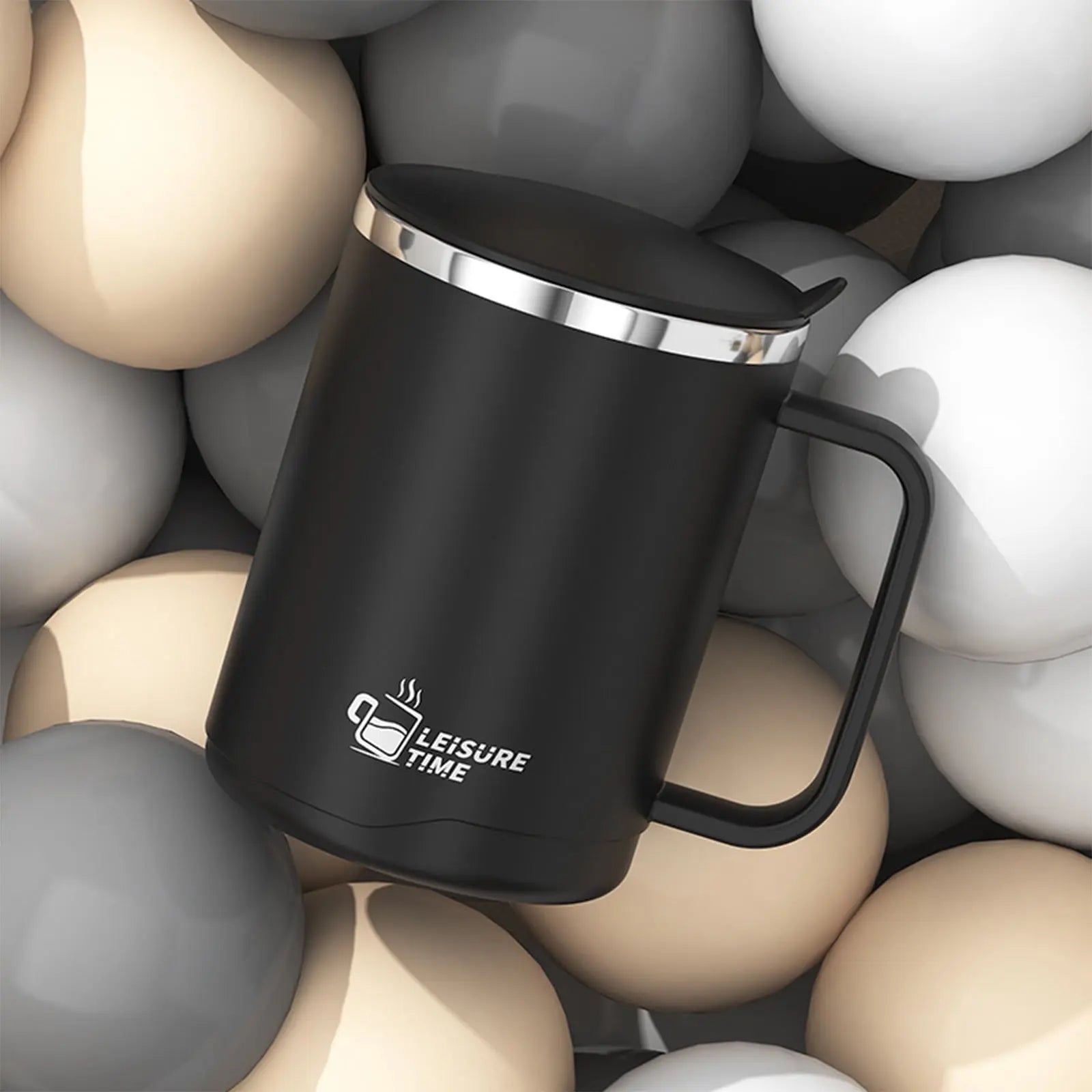 Insulated Coffee Mug with Handle & Lid - 17oz Stainless Steel Travel Tumbler, Double Wall Vacuum (Black) by PALIFEUR 01_【Limited Edition】 2026 New Model Smart Coffee Mug Wholesale Hub