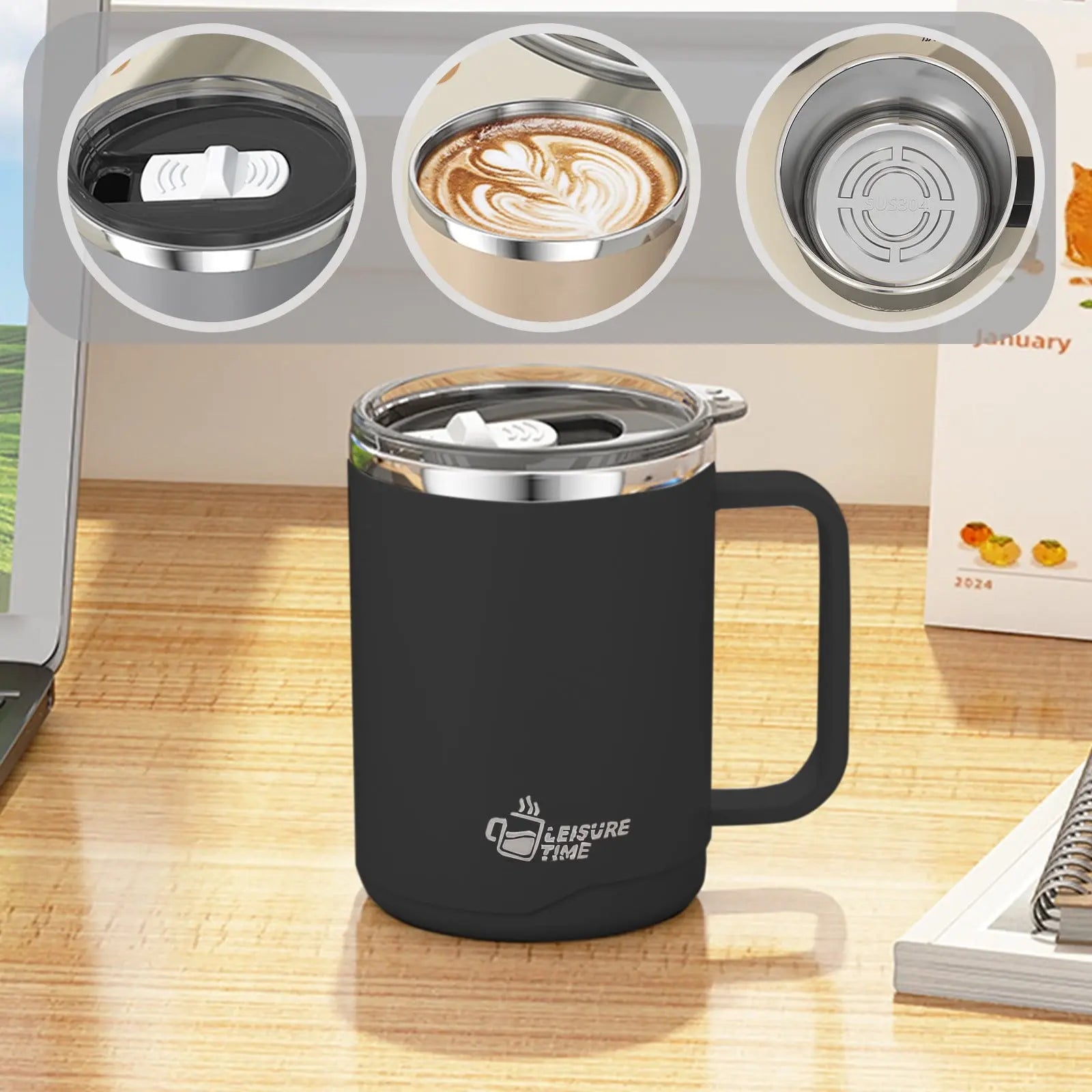 Insulated Coffee Mug with Handle & Lid - 17oz Stainless Steel Travel Tumbler, Double Wall Vacuum (Black) by PALIFEUR 01_【Limited Edition】 2026 New Model Smart Coffee Mug Wholesale Hub