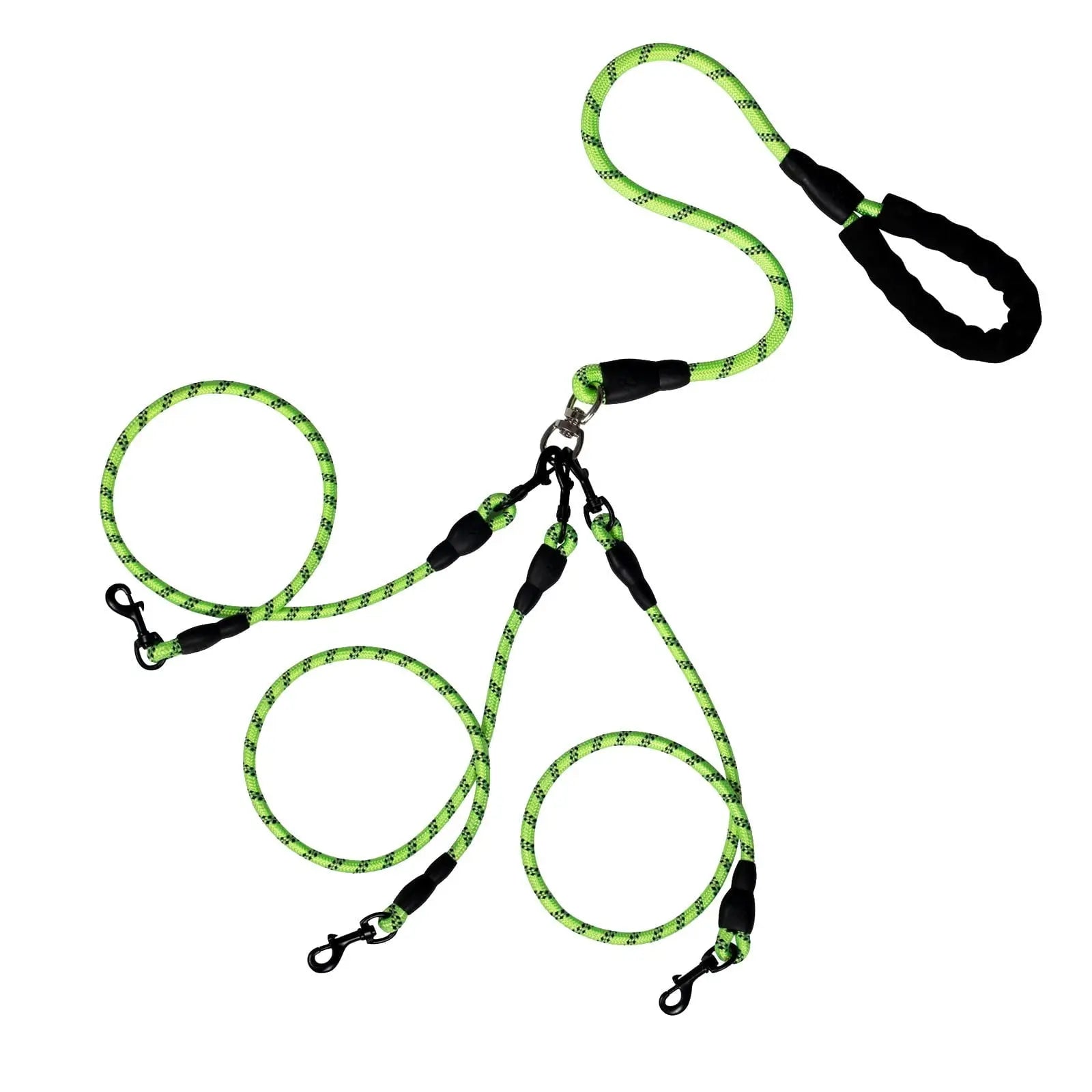LGCASL 3 Dog Leash No Tangle, Heavy Duty Multiple Dog Lead Shock Absorbing Bungee, Triple Bungee Leash, Reflective Dog Leash Free Multi Pet Walking Rope with Detachable, Black Green Wholesale Hub