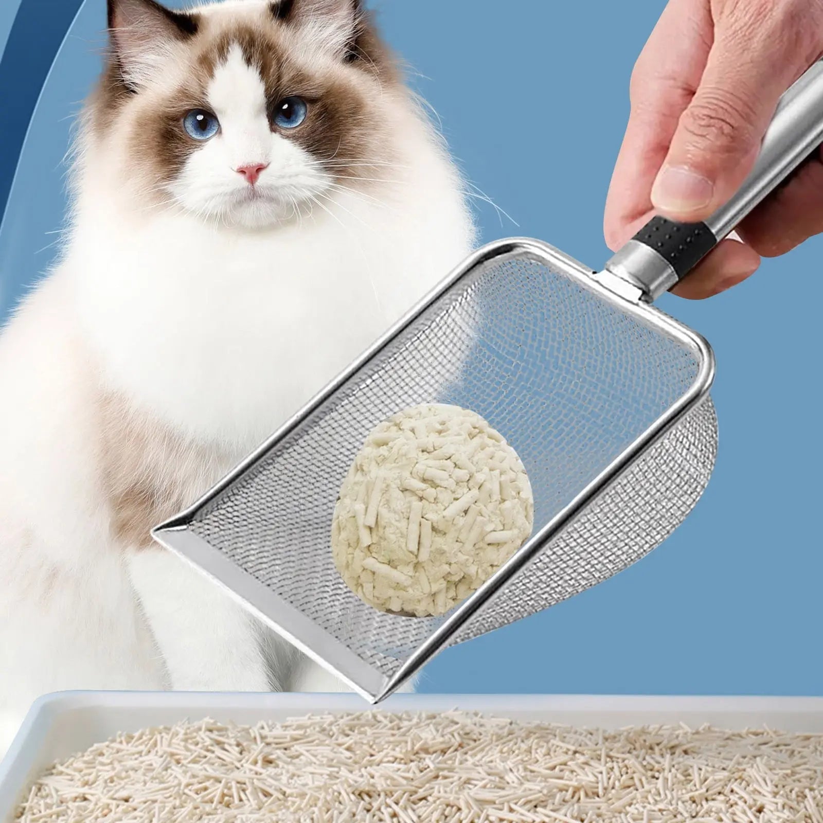 Stainless Steel Cat Litter Shovel - Mesh Shovel with Small Holes, Fine Mesh Sand Scoop for Litter Box Cleaning, Feces Screening Shovel, 10cm Deep for Easy Waste Separation, Comfortable Handle Wholesale Hub