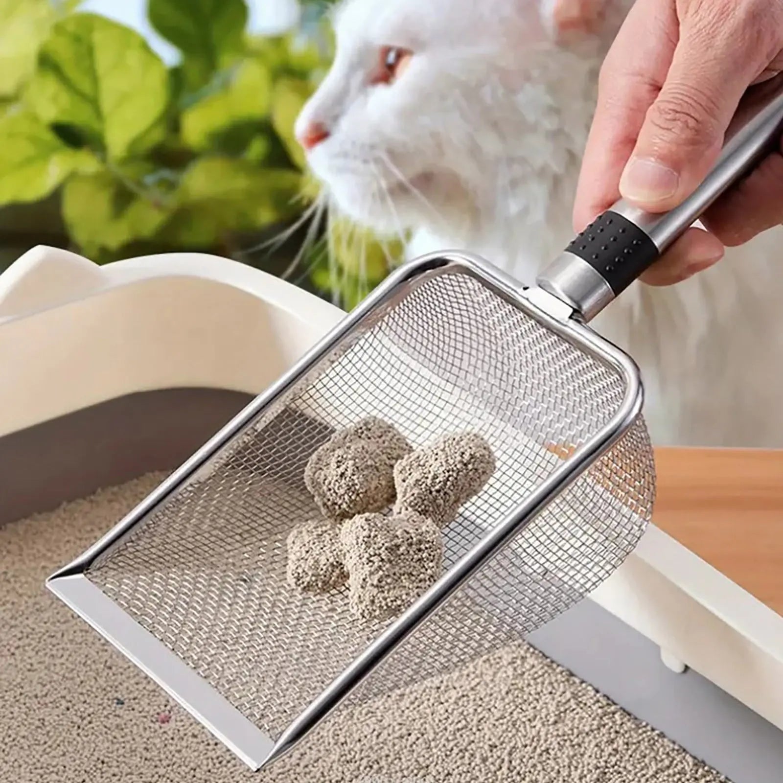 Stainless Steel Cat Litter Shovel - Mesh Shovel with Small Holes, Fine Mesh Sand Scoop for Litter Box Cleaning, Feces Screening Shovel, 10cm Deep for Easy Waste Separation, Comfortable Handle Wholesale Hub
