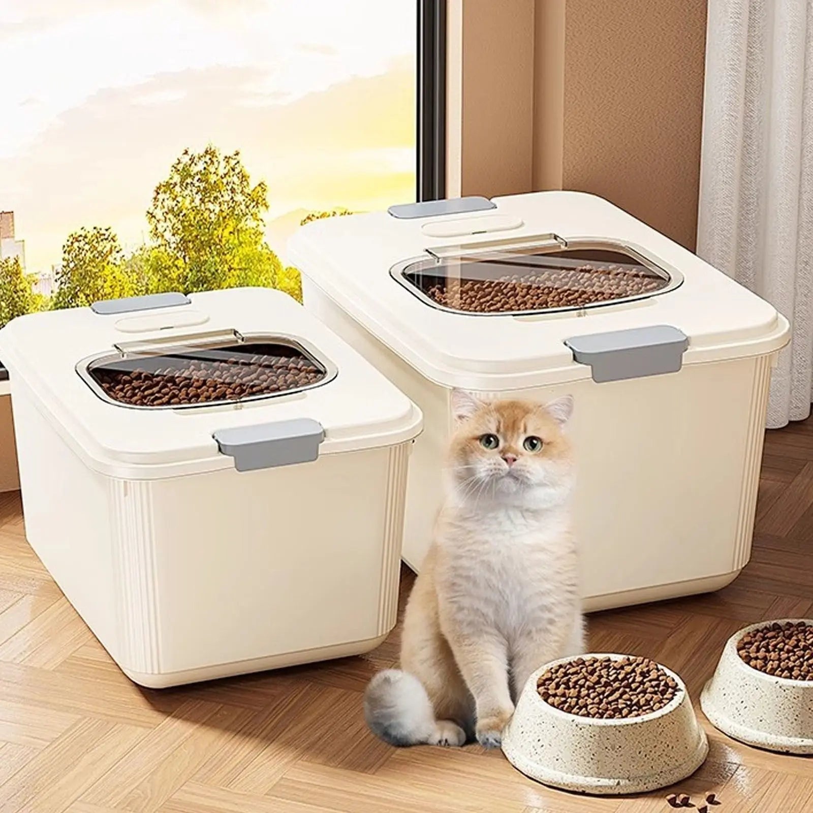 Airtight Pet Food Storage Container for Dog Cat Food Up to 10lbs Large Dry Food Bin with Measuring Cup Lids for Treats and Other Pets (10 LB), 6.31x9.44x7.08 9.96" x 13.18" x 7.95" Beige/Medium Wholesale Hub