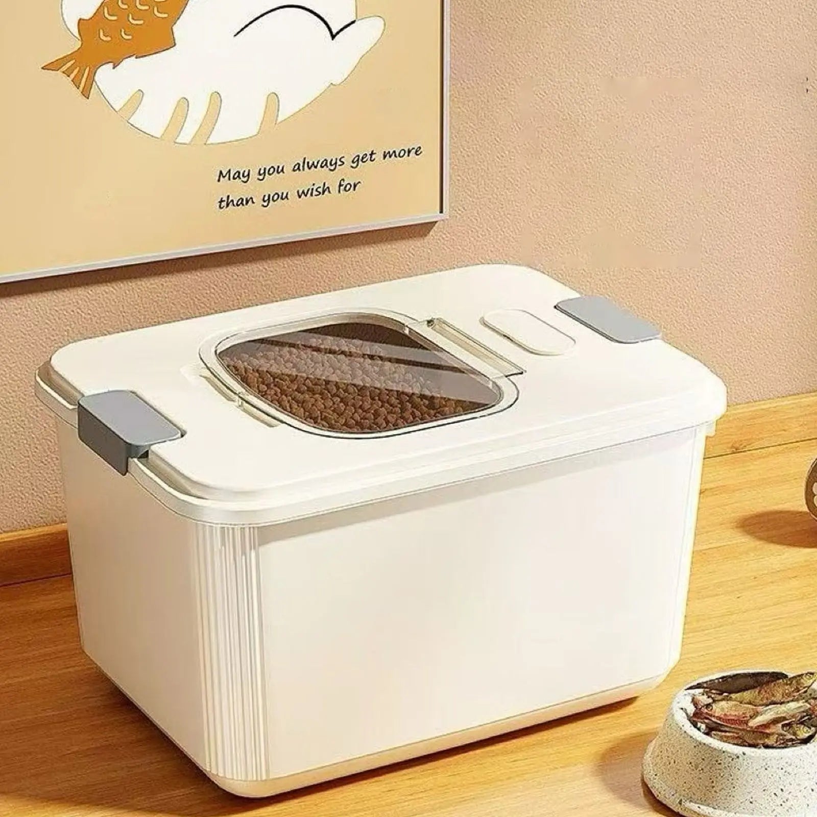 Airtight Pet Food Storage Container for Dog Cat Food Up to 10lbs Large Dry Food Bin with Measuring Cup Lids for Treats and Other Pets (10 LB), 6.31x9.44x7.08 9.96" x 13.18" x 7.95" Beige/Medium Wholesale Hub