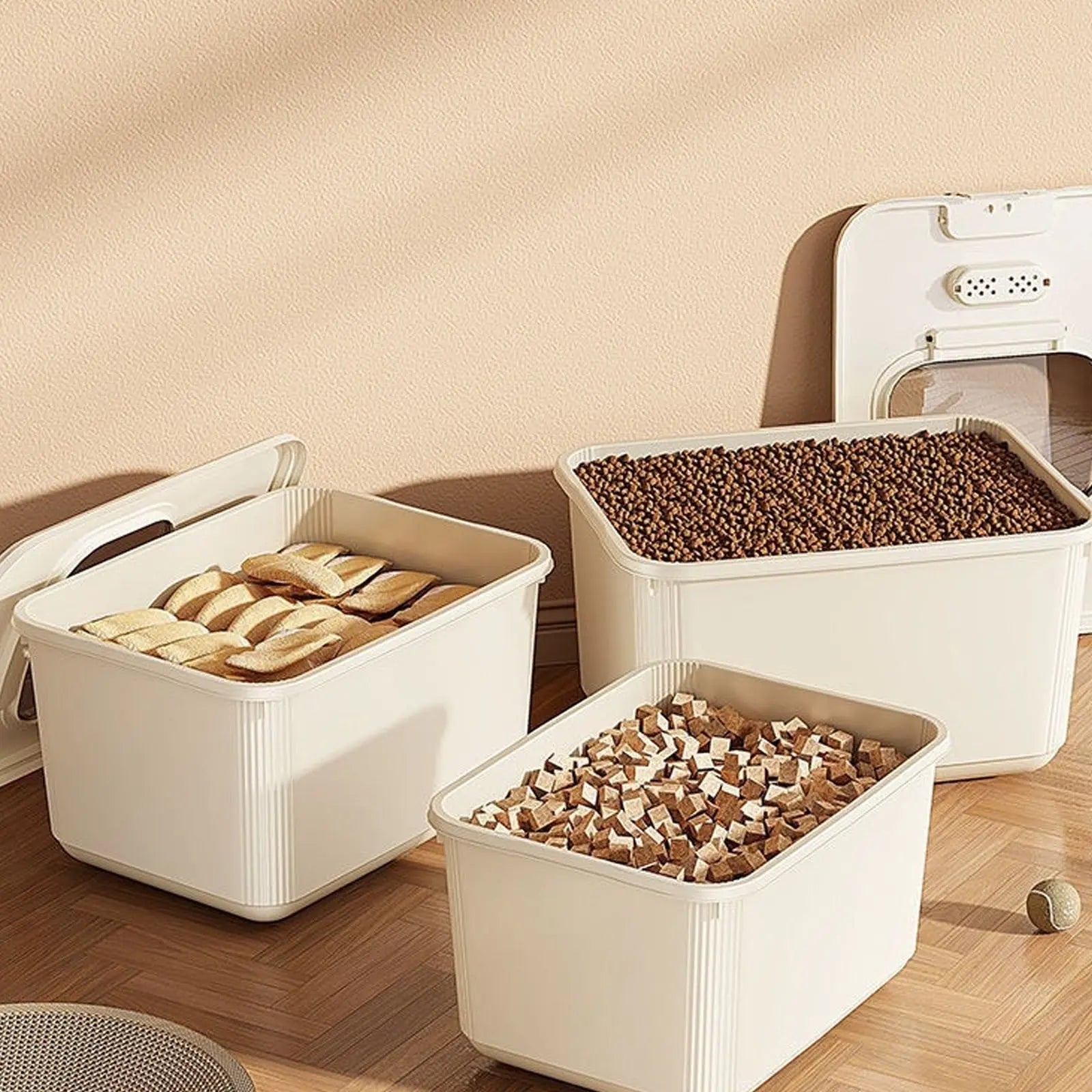 Airtight Pet Food Storage Container for Dog Cat Food Up to 10lbs Large Dry Food Bin with Measuring Cup Lids for Treats and Other Pets (10 LB), 6.31x9.44x7.08 9.96" x 13.18" x 7.95" Beige/Medium Wholesale Hub