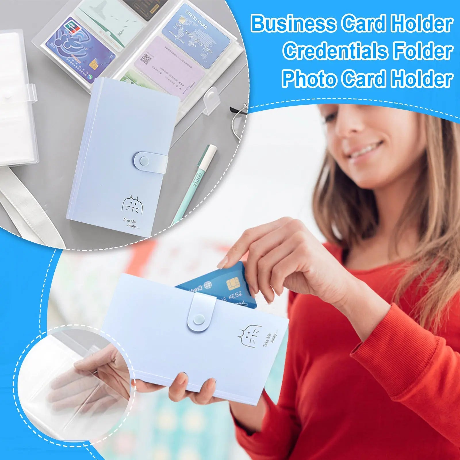 1 Pcs PP Professional Business Card Holder Organizer Book,Portable Business Card Binder- 120 Card Capacity Premium PP Folder with hard Cover, Name Card Credit Cards Binder for Men/Women(cat) cat Wholesale Hub