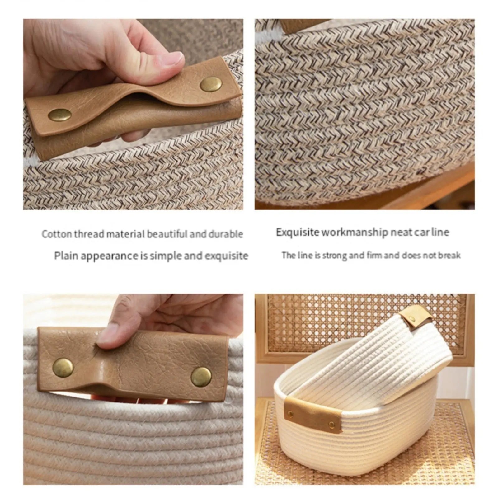 Cotton Woven Basket with PU Leather Handle, Clothes Toys Candy Gifts Cotton Rope Organizer, Living Room Basket Bathroom Shower Storage Laundry Basket, Dog Cat Bed, Fall Basket, 11.02x8.66x4.33 11.02" x 8.66" x 4.33" Coffee Wholesale Hub