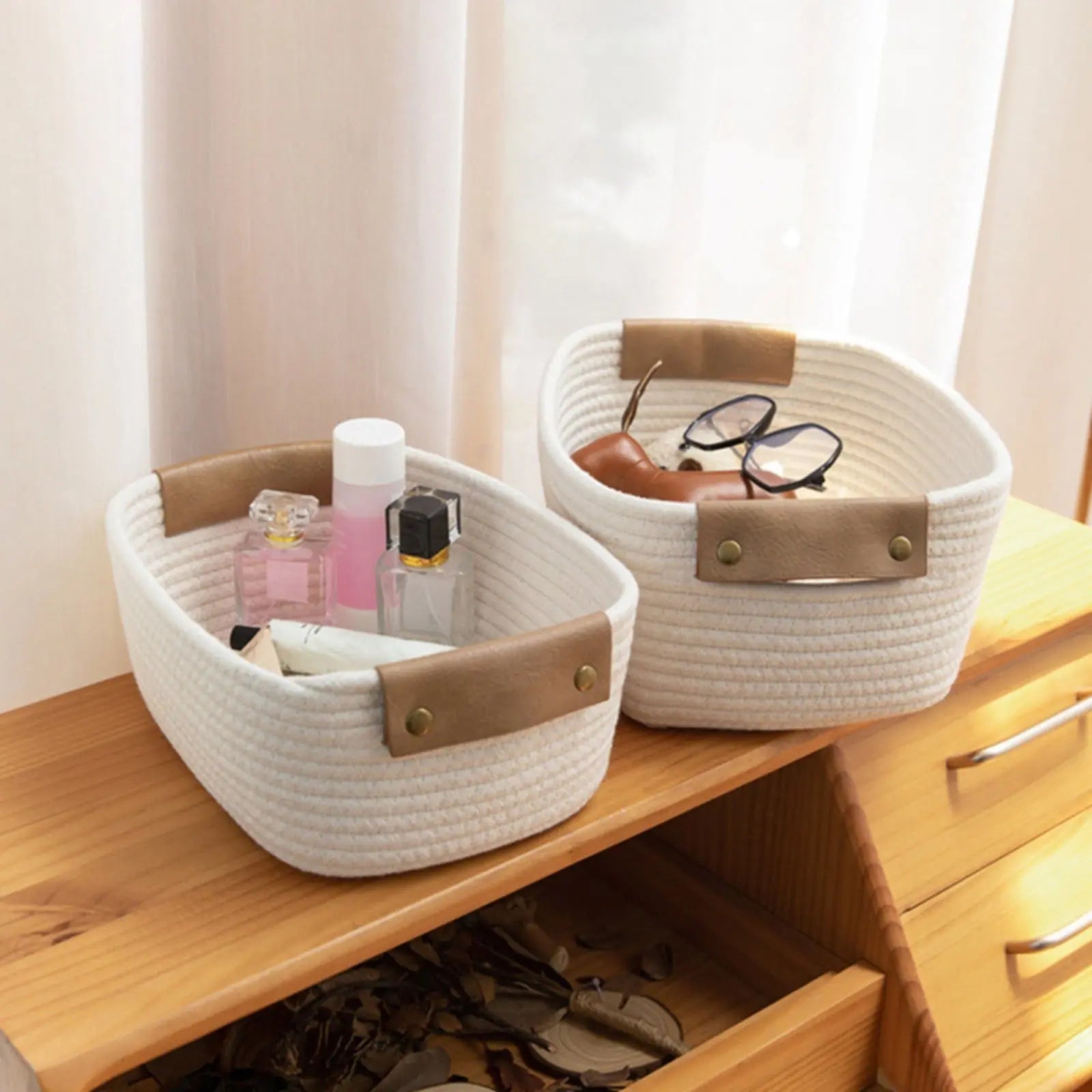Small Cat Ears Toy Organizer, Woven Cotton Rope Basket, Decorative Nursery Bins & Boxes Gift Basket Empty for Pet Toy Storage, 1 Pcs, 7.8x3.93 11.02" x 8.66" x 4.33" Coffee Wholesale Hub