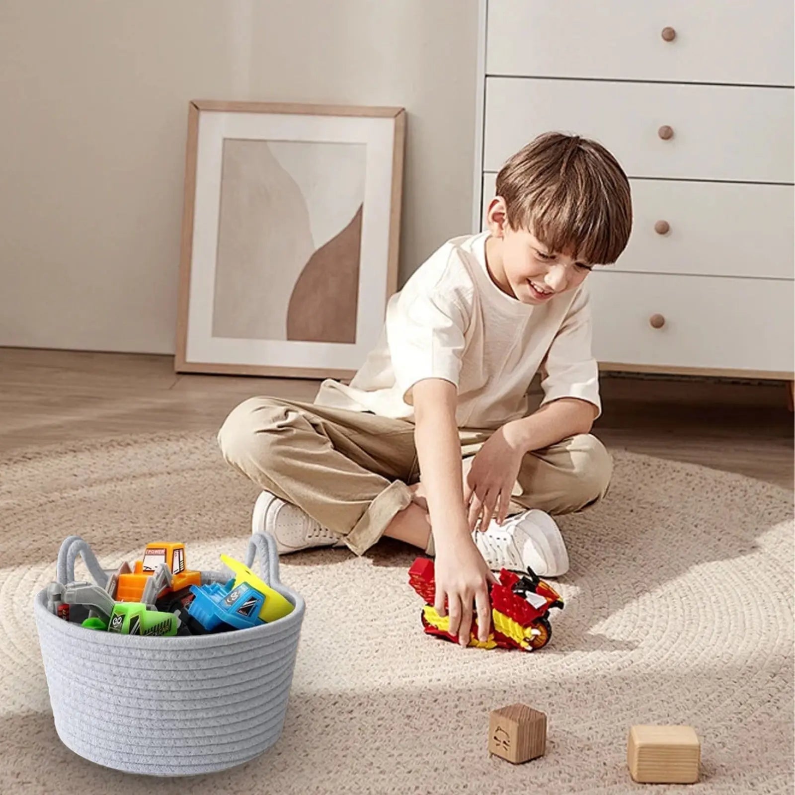 Small Cat Ears Toy Organizer, Woven Cotton Rope Basket, Decorative Nursery Bins & Boxes Gift Basket Empty for Pet Toy Storage, 1 Pcs, 7.8x3.93 8.66" x 5.91" x 5.51" Grey Wholesale Hub