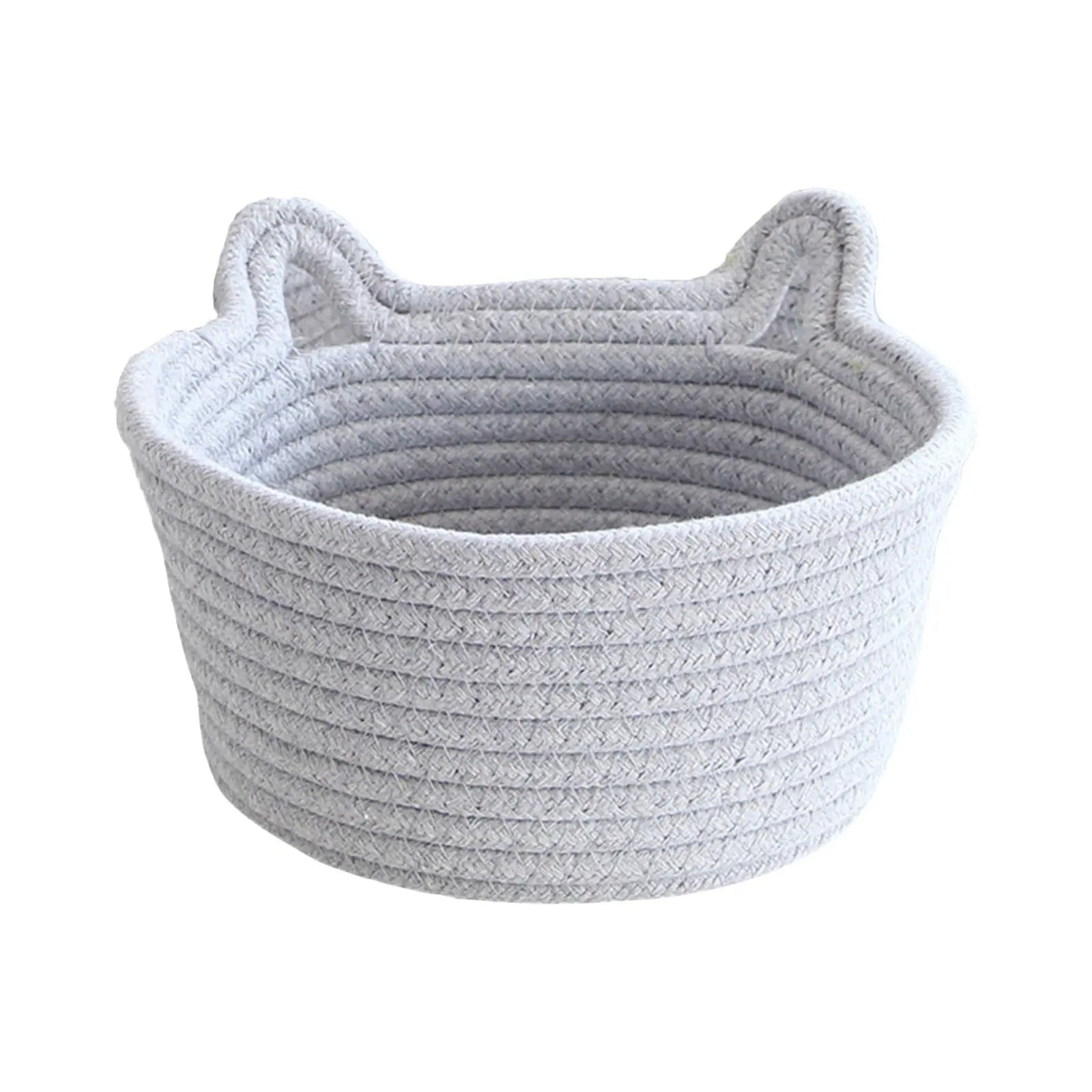 Small Cat Ears Toy Organizer, Woven Cotton Rope Basket, Decorative Nursery Bins & Boxes Gift Basket Empty for Pet Toy Storage, 1 Pcs, 7.8x3.93 8.66" x 5.91" x 5.51" Grey Wholesale Hub
