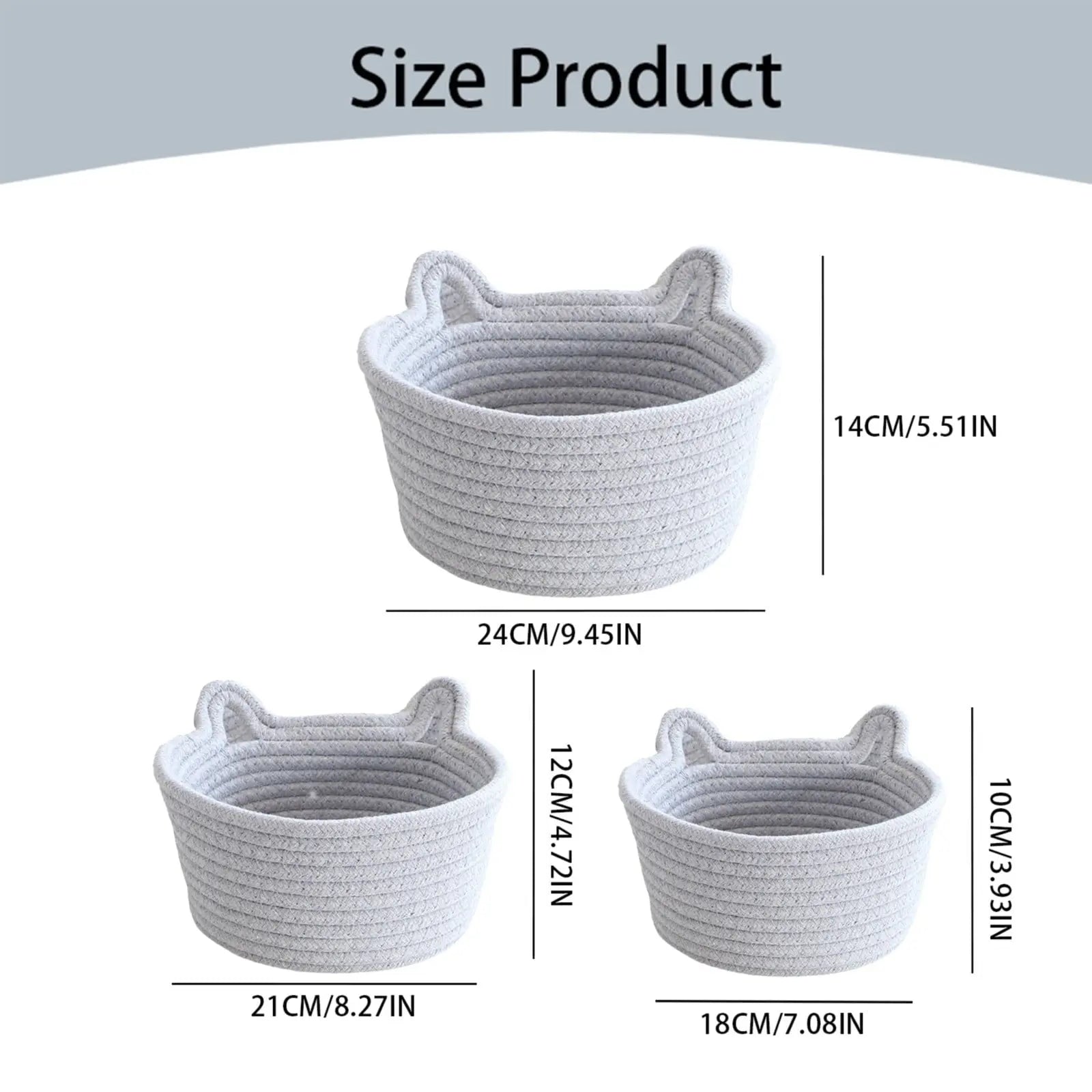 Small Cat Ears Toy Organizer, Woven Cotton Rope Basket, Decorative Nursery Bins & Boxes Gift Basket Empty for Pet Toy Storage, 1 Pcs, 7.8x3.93 13" x 5.9" x 4.0" Grey Wholesale Hub