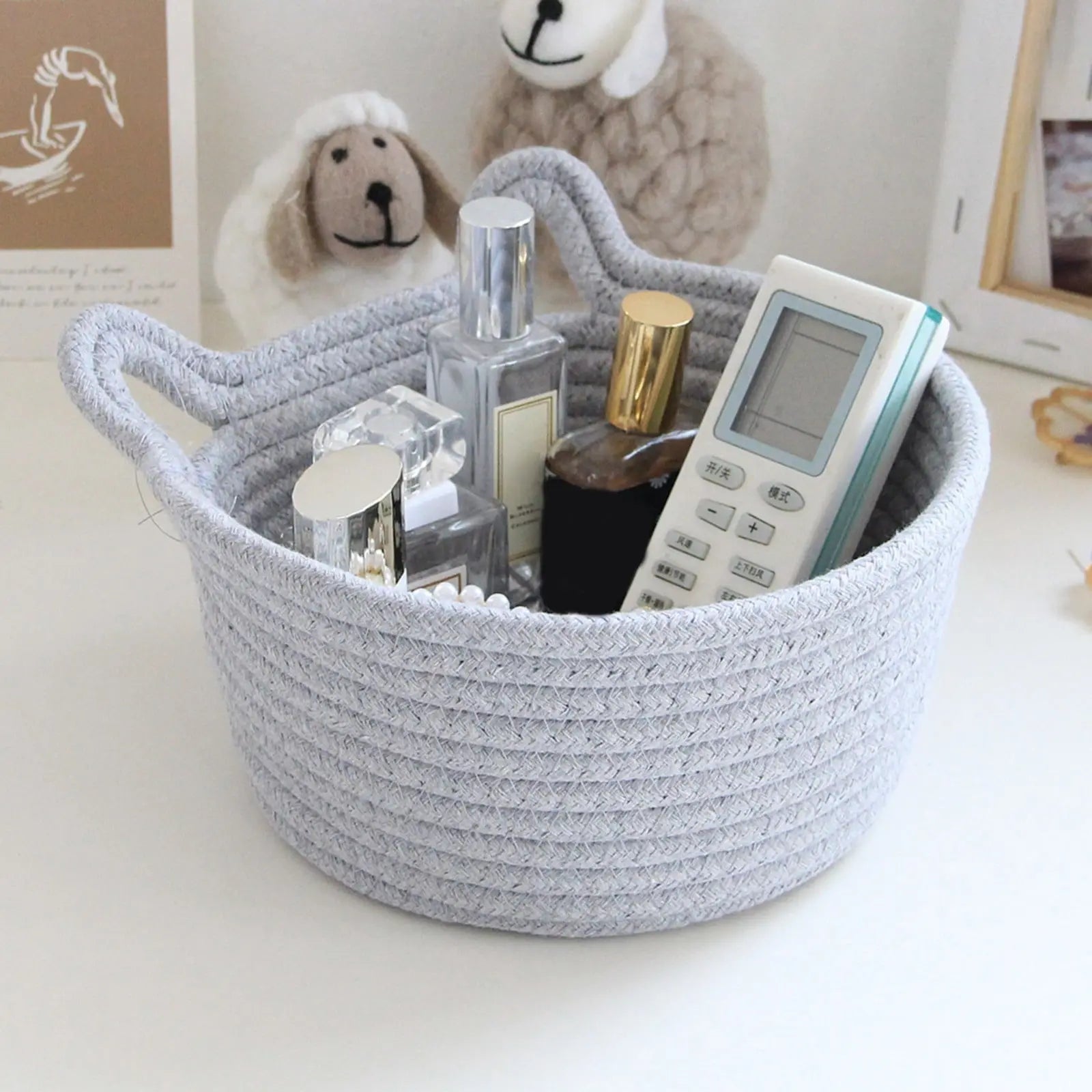 Small Cat Ears Toy Organizer, Woven Cotton Rope Basket, Decorative Nursery Bins & Boxes Gift Basket Empty for Pet Toy Storage, 1 Pcs, 7.8x3.93 13" x 5.9" x 4.0" Grey Wholesale Hub
