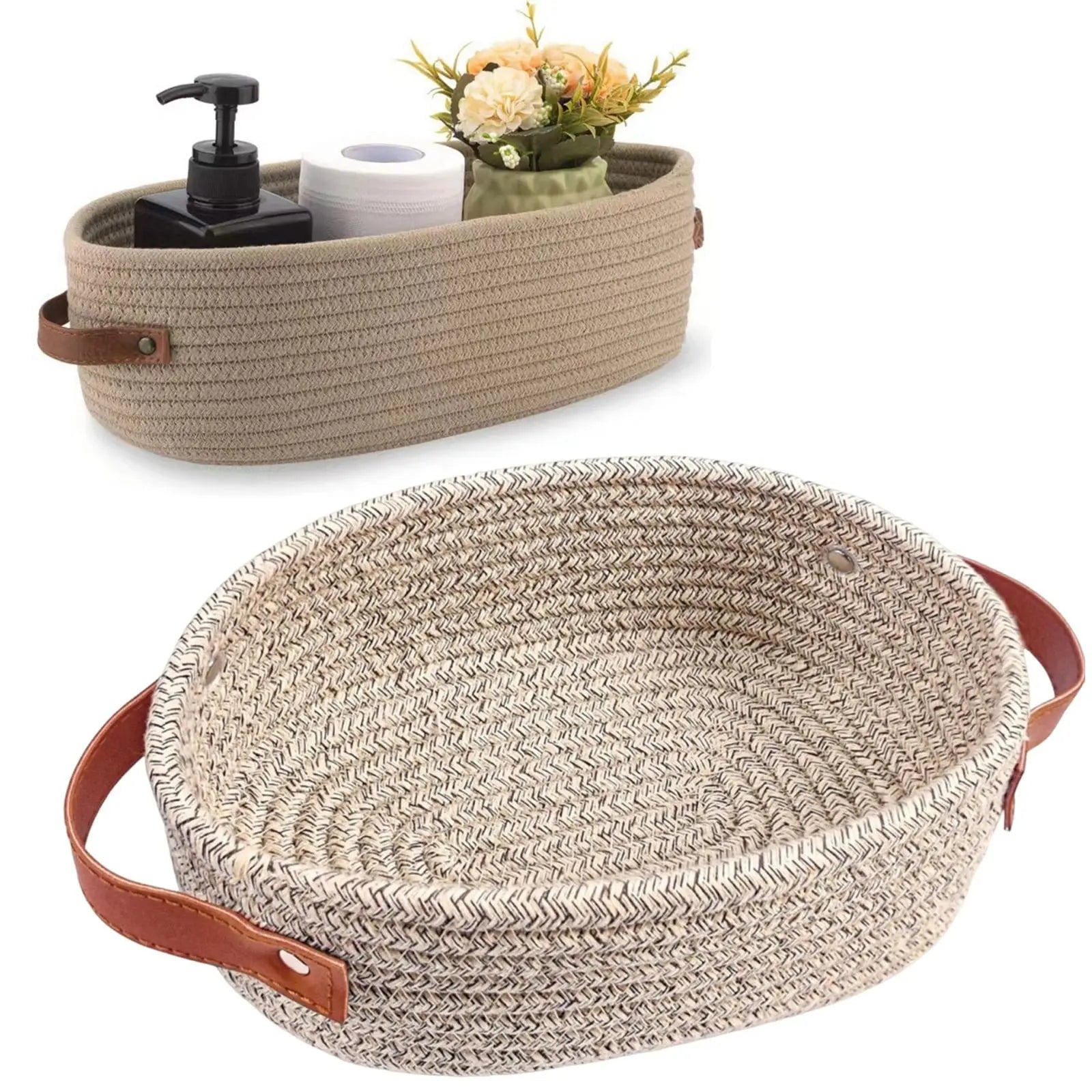 Small Cat Ears Toy Organizer, Woven Cotton Rope Basket, Decorative Nursery Bins & Boxes Gift Basket Empty for Pet Toy Storage, 1 Pcs, 7.8x3.93 13" x 5.9" x 4.0" Khaki Wholesale Hub