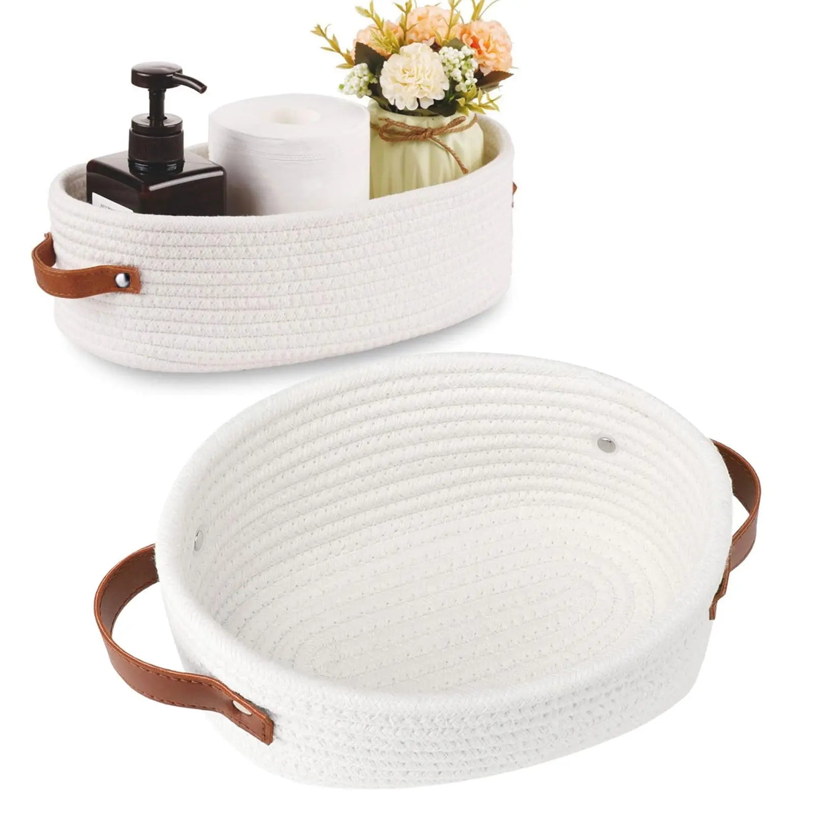 Small Cat Ears Toy Organizer, Woven Cotton Rope Basket, Decorative Nursery Bins & Boxes Gift Basket Empty for Pet Toy Storage, 1 Pcs, 7.8x3.93 13" x 5.9" x 4.0" White Wholesale Hub