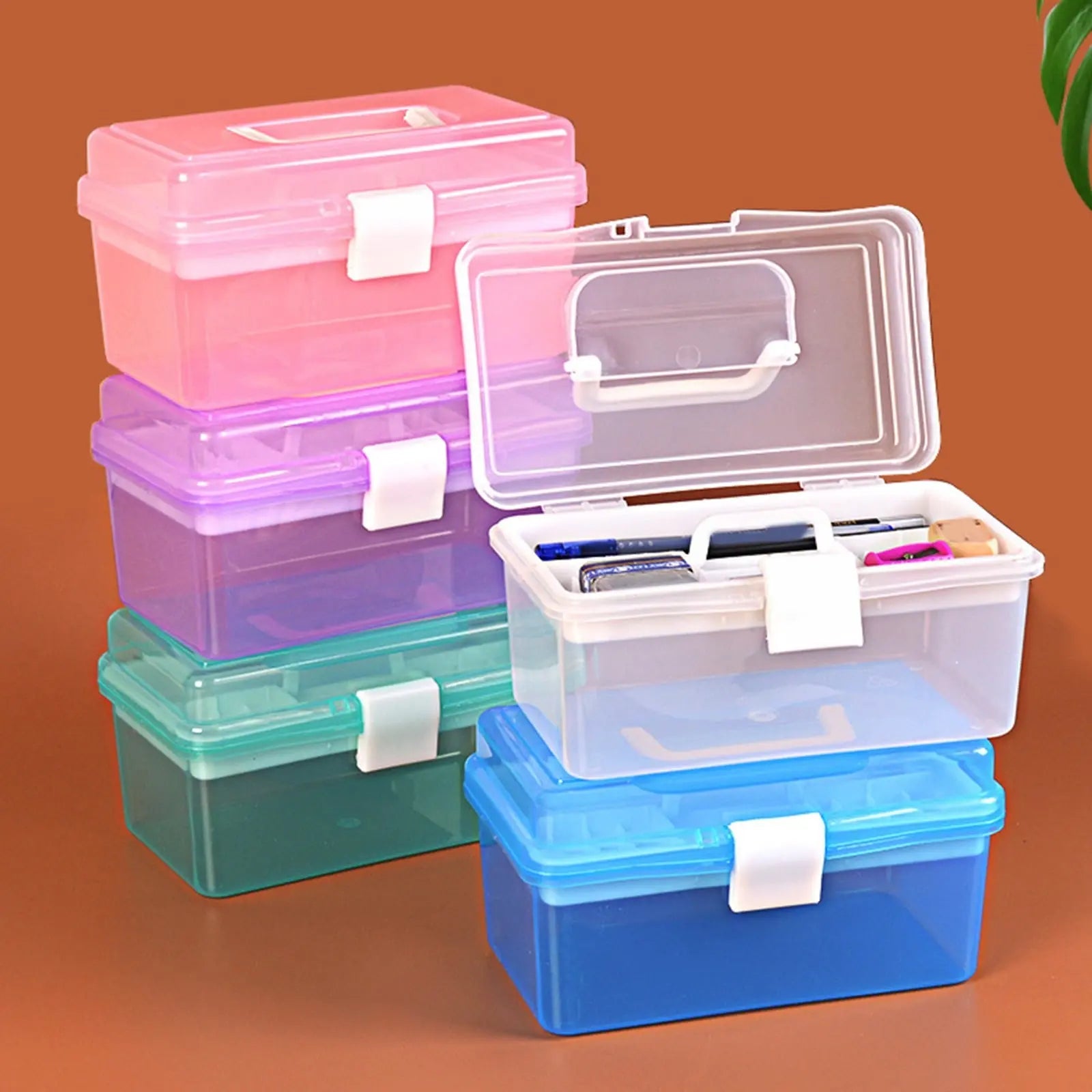 Plastic Storage Bins With Lid and Handle, Plastic Latch Storage Box, Stackable Storage Container, Small Plastic Storage Basket, Cute Organizer Box for Home, Office, 1 Pcs, 7.68x4.13x4.33 7.08" x 3.54" x 4.13" Purple Wholesale Hub