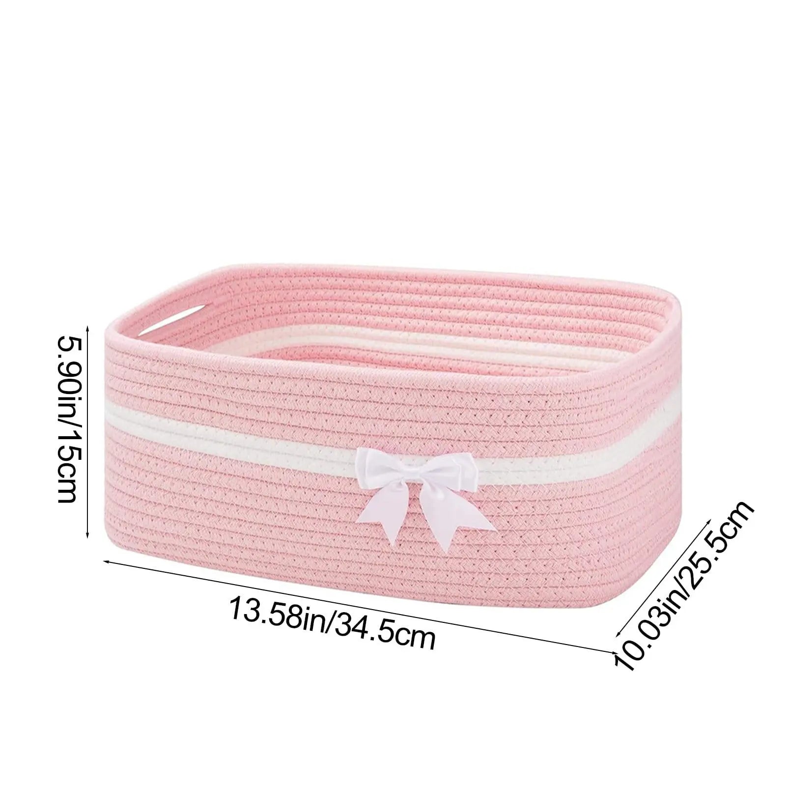 Large Woven Storage Basket, Holiday Gift Storage Basket with Handles for Living Room Shelves, Bow Basket for Empty with Gift Bags and Ribbons for Pet Toy Bin, Packaging Woven Storage Bin Pink Wholesale Hub