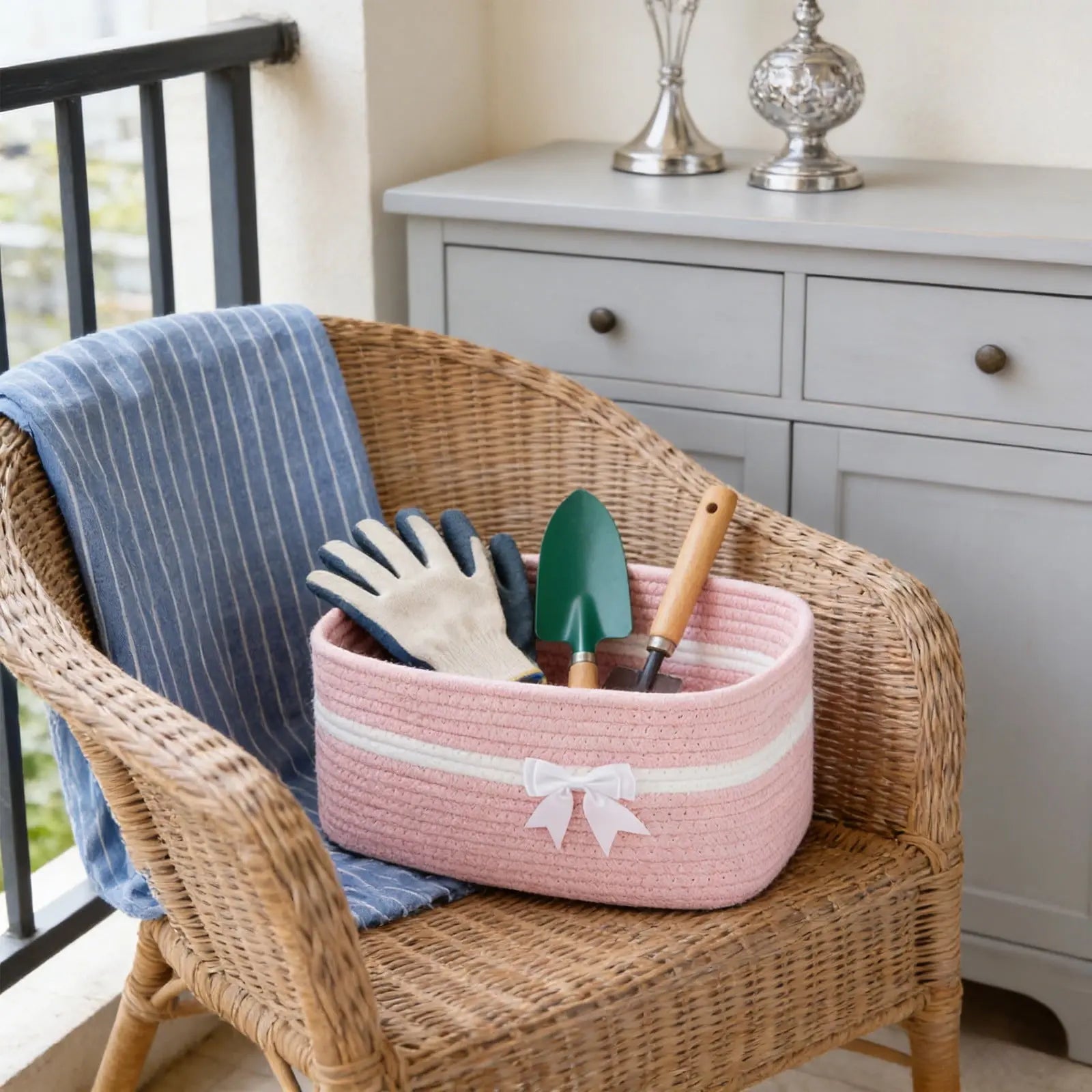 Large Woven Storage Basket, Holiday Gift Storage Basket with Handles for Living Room Shelves, Bow Basket for Empty with Gift Bags and Ribbons for Pet Toy Bin, Packaging Woven Storage Bin Pink Wholesale Hub