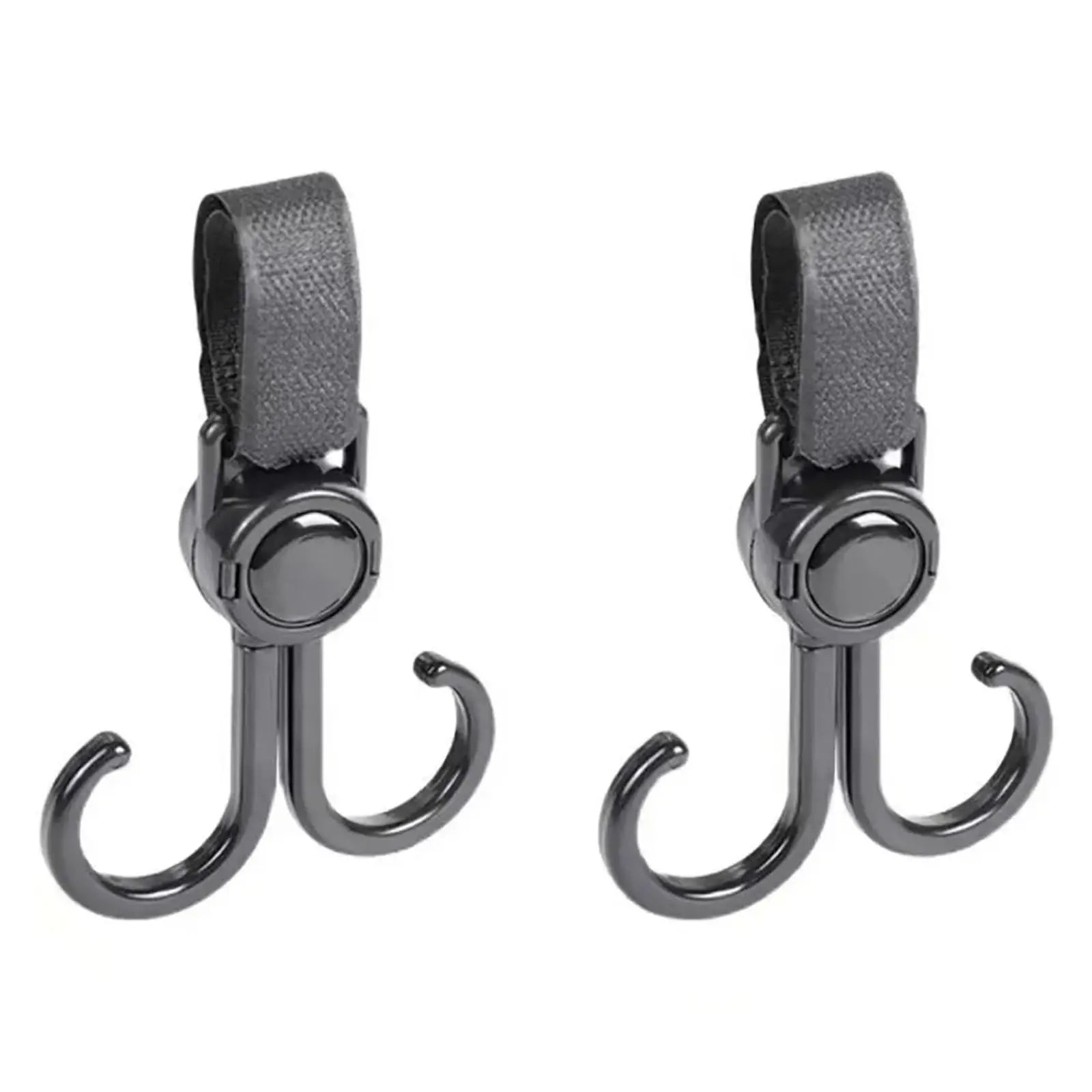 Stroller Hooks - Buggy Hooks - Bag Hooks - Diaper Bag Hooks - Walker Hooks - Stroller Accessories - Mounting Clips - Shopping Hook - Universal Velcro - 360 Degree Rotatable - Black - 4 Pieces Wholesale Hub