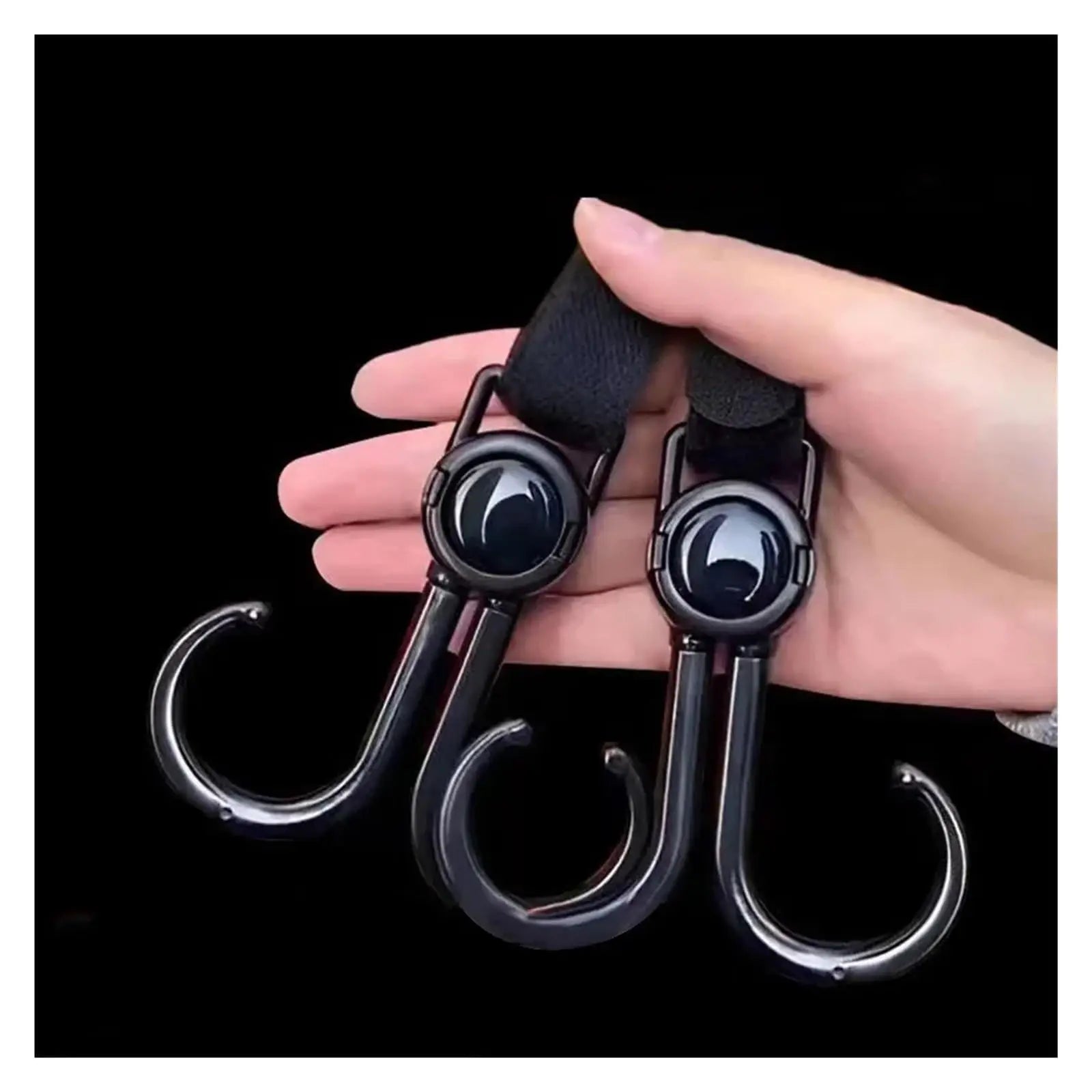 Stroller Hooks - Buggy Hooks - Bag Hooks - Diaper Bag Hooks - Walker Hooks - Stroller Accessories - Mounting Clips - Shopping Hook - Universal Velcro - 360 Degree Rotatable - Black - 4 Pieces Wholesale Hub