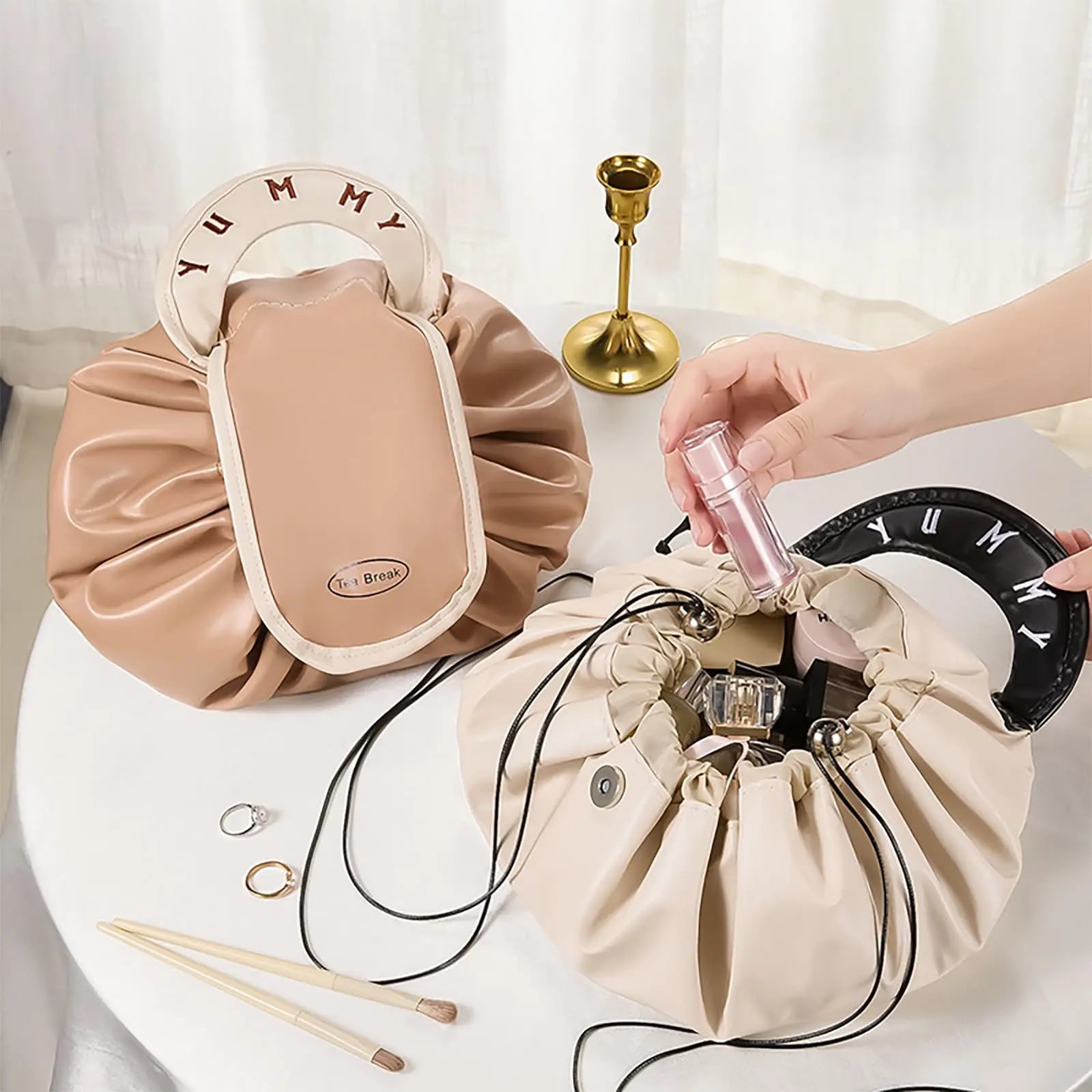 Women's Toiletry Bag - Make Up Bag - Lazy Bag - Cosmetic Organizer - Travel Toiletry Bag - Travel Organizer - Make Up Bag - Water-Repellent - Large Capacity - Beige - 1 Piece Wholesale Hub
