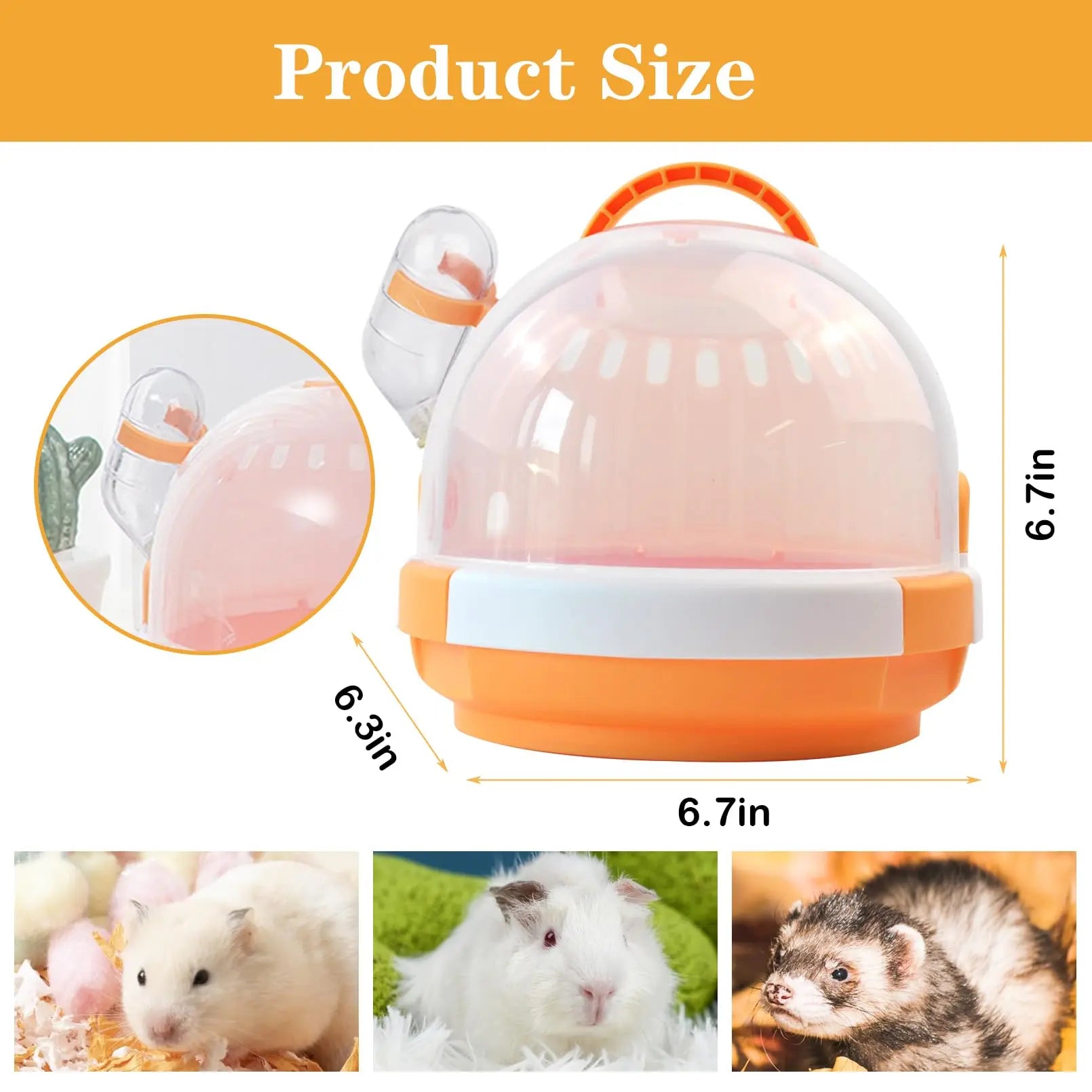 Hamster Cage - Rodent Transport Box - Hamster Cage - Travel Basket - Transport Box - Mouse Cage - Dwarf Hamster - With Drinking Bottle - Gerbil - Guinea Pig - Rat Cage - Portable Cage - Pet Supplies - Orange - 1 Piece Wholesale Hub