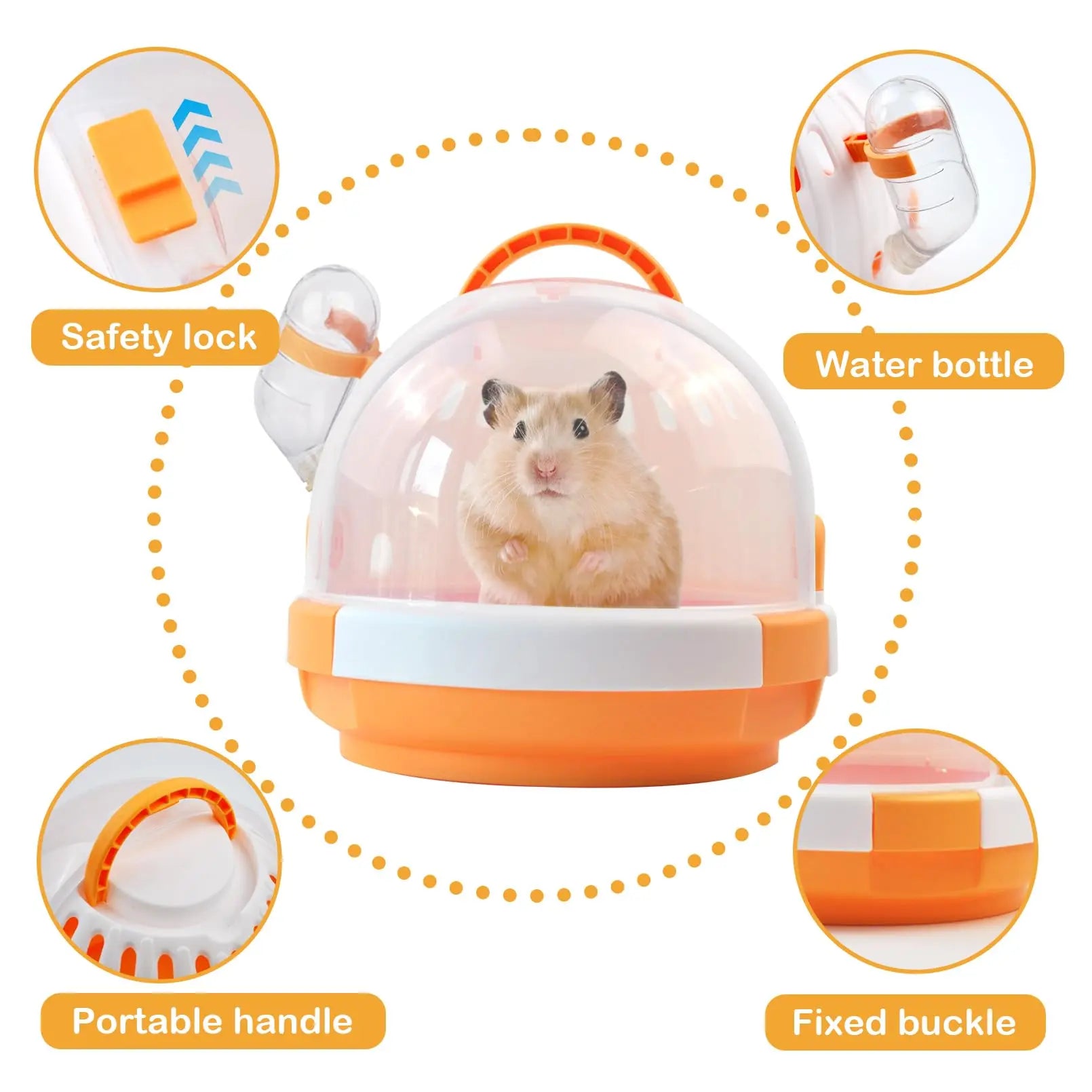 Hamster Cage - Rodent Transport Box - Hamster Cage - Travel Basket - Transport Box - Mouse Cage - Dwarf Hamster - With Drinking Bottle - Gerbil - Guinea Pig - Rat Cage - Portable Cage - Pet Supplies - Orange - 1 Piece Wholesale Hub