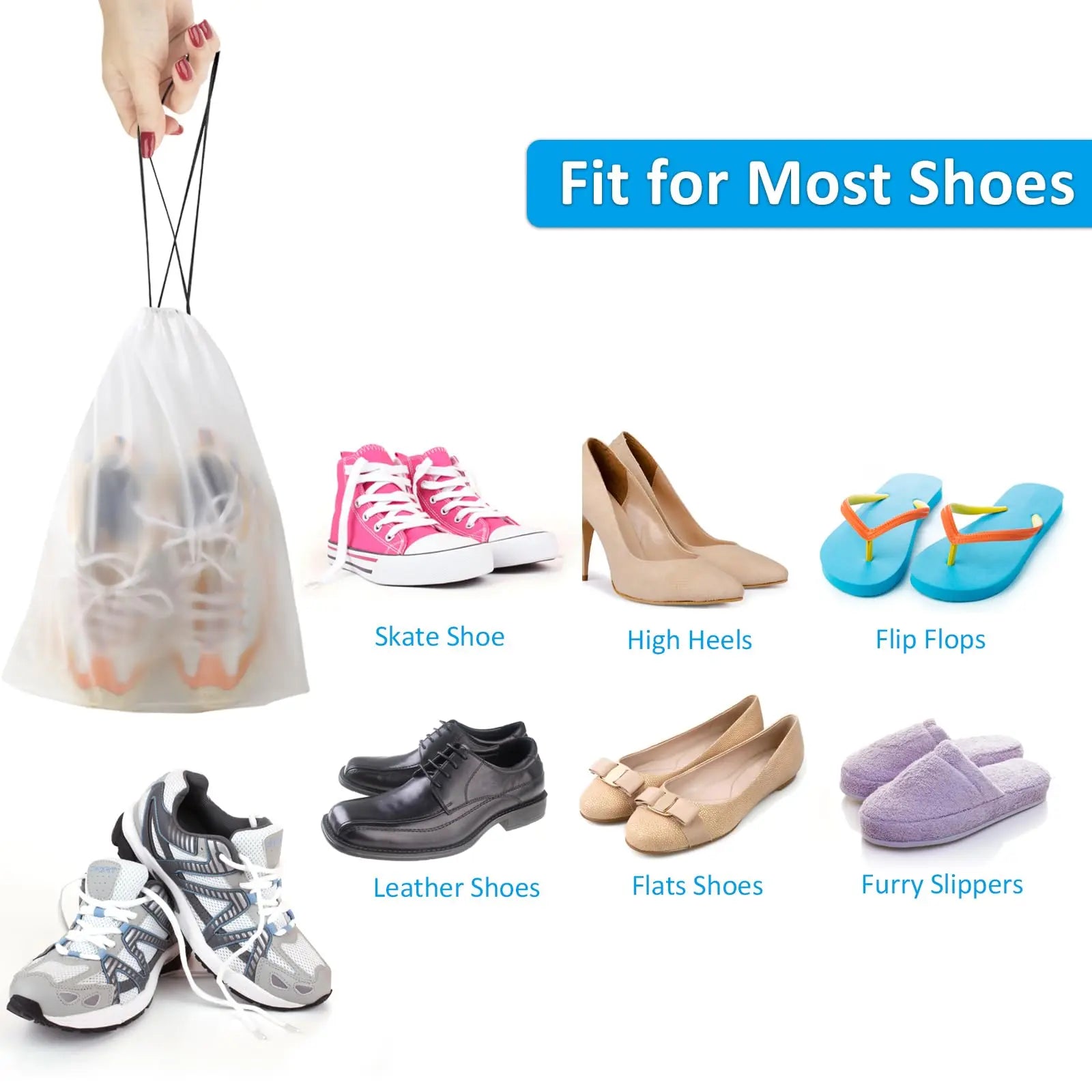 Shoe Bags - Travel Organizer - Shoe Storage - Suitcase Organizers - Transparent - Water-Repellent - Dust-Free - Storage Bags - Drawstring - Sneakers - Holiday Accessories - Sports Bag - Camping - White - Large Size - 10 Pieces Wholesale Hub