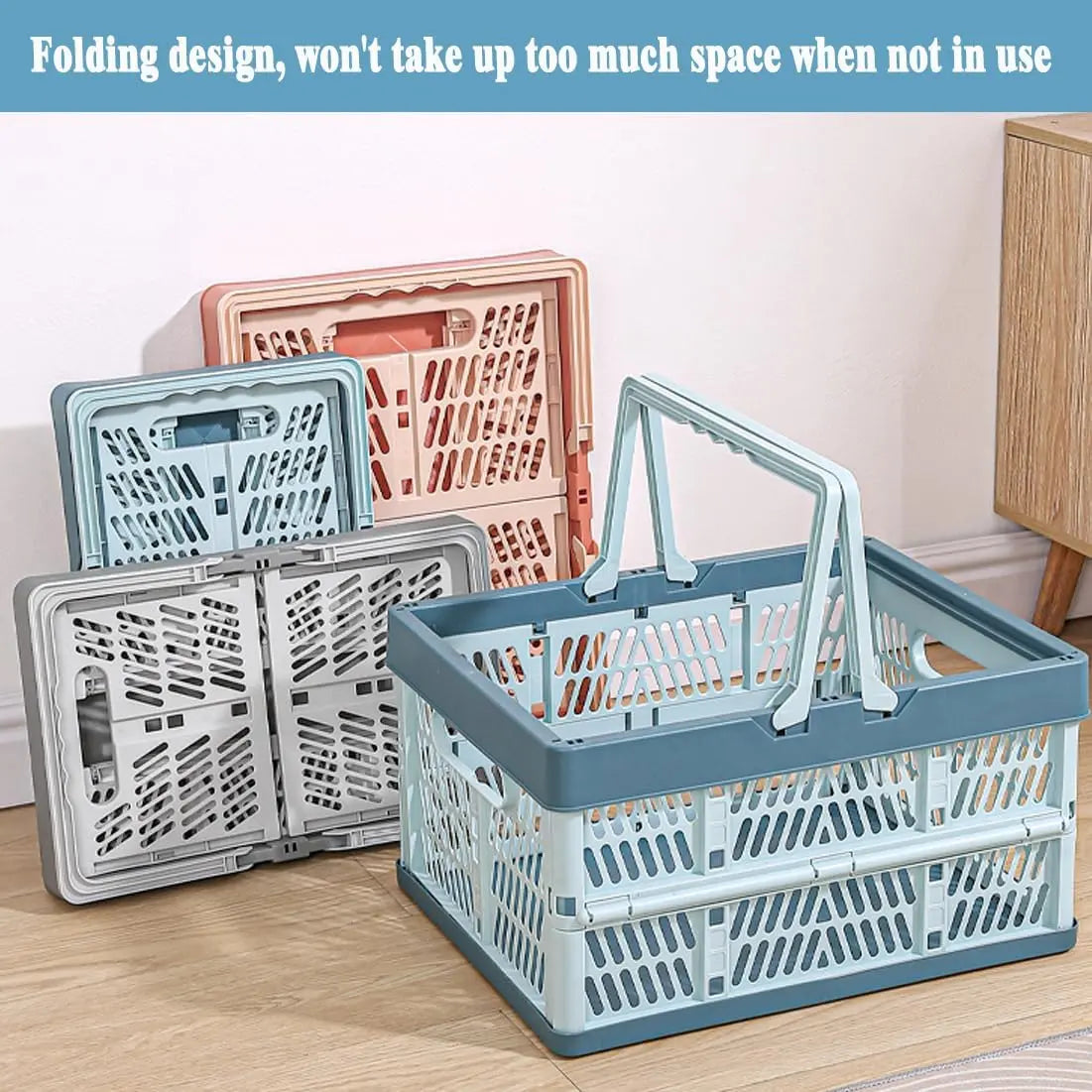 Folding Crate - Folding Crate - Shopping Basket - Storage Basket - Collapsible Basket - Shopping Crate - Storage Box - Plastic Crate - Camping - Car Organizer - Foldable - Stackable - With Handles - Trunk - Gray White - 1 Piece Wholesale Hub