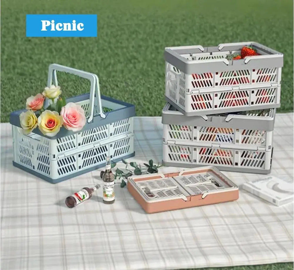 Folding Crate - Folding Crate - Shopping Basket - Storage Basket - Collapsible Basket - Shopping Crate - Storage Box - Plastic Crate - Camping - Car Organizer - Foldable - Stackable - With Handles - Trunk - Gray White - 1 Piece Wholesale Hub