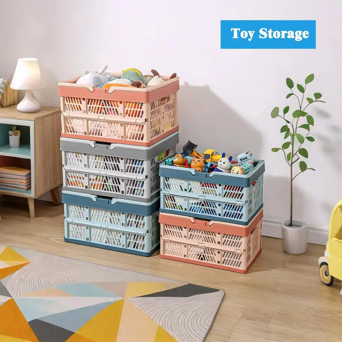 Folding Crate - Folding Crate - Shopping Basket - Storage Basket - Collapsible Basket - Shopping Crate - Storage Box - Plastic Crate - Camping - Car Organizer - Foldable - Stackable - With Handles - Trunk - Blue Gray - 1 Piece Wholesale Hub