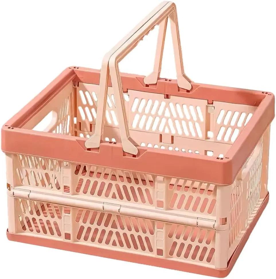 Folding Crate - Folding Crate - Shopping Basket - Storage Basket - Collapsible Basket - Shopping Crate - Storage Box - Plastic Crate - Camping - Car Organizer - Foldable - Stackable - With Handles - Trunk - Pink - 1 Piece Wholesale Hub