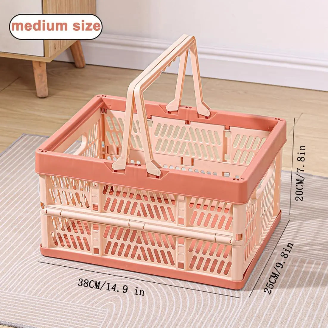 Folding Crate - Folding Crate - Shopping Basket - Storage Basket - Collapsible Basket - Shopping Crate - Storage Box - Plastic Crate - Camping - Car Organizer - Foldable - Stackable - With Handles - Trunk - Pink - 1 Piece Wholesale Hub