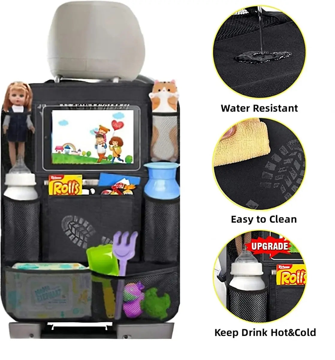 Famanu - Children's Car Organizer, 2 PCS Car Storage Accessories with 24.4 cm iPad Pocket, 10 Pockets for the Car Seat Backrest, Black Wholesale Hub