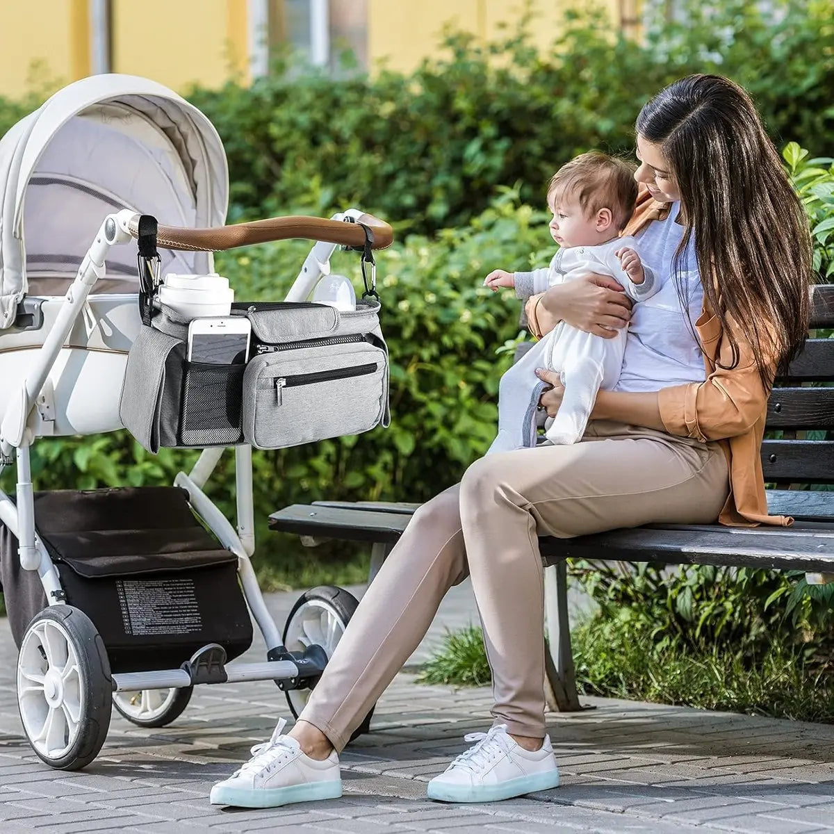 Universal storage bag for stroller - with drink holder - cup holder - stroller storage accessories - large capacity stroller bag Wholesale Hub