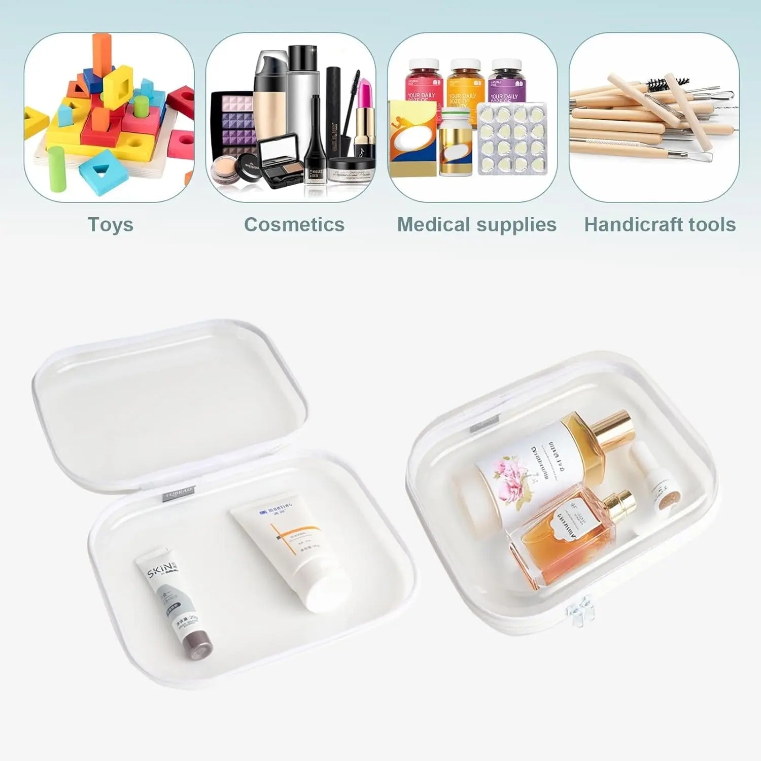 Hard Sided Clear Zipper Case for Storage- Professional-Grade Clear Zipper Pencil Case,Toy Storage Bins, Toiletry Pouch, Travel Organizer, Cosmetic Bagï¼\x88White,2 Pack, Mï¼\x89 M Wholesale Hub