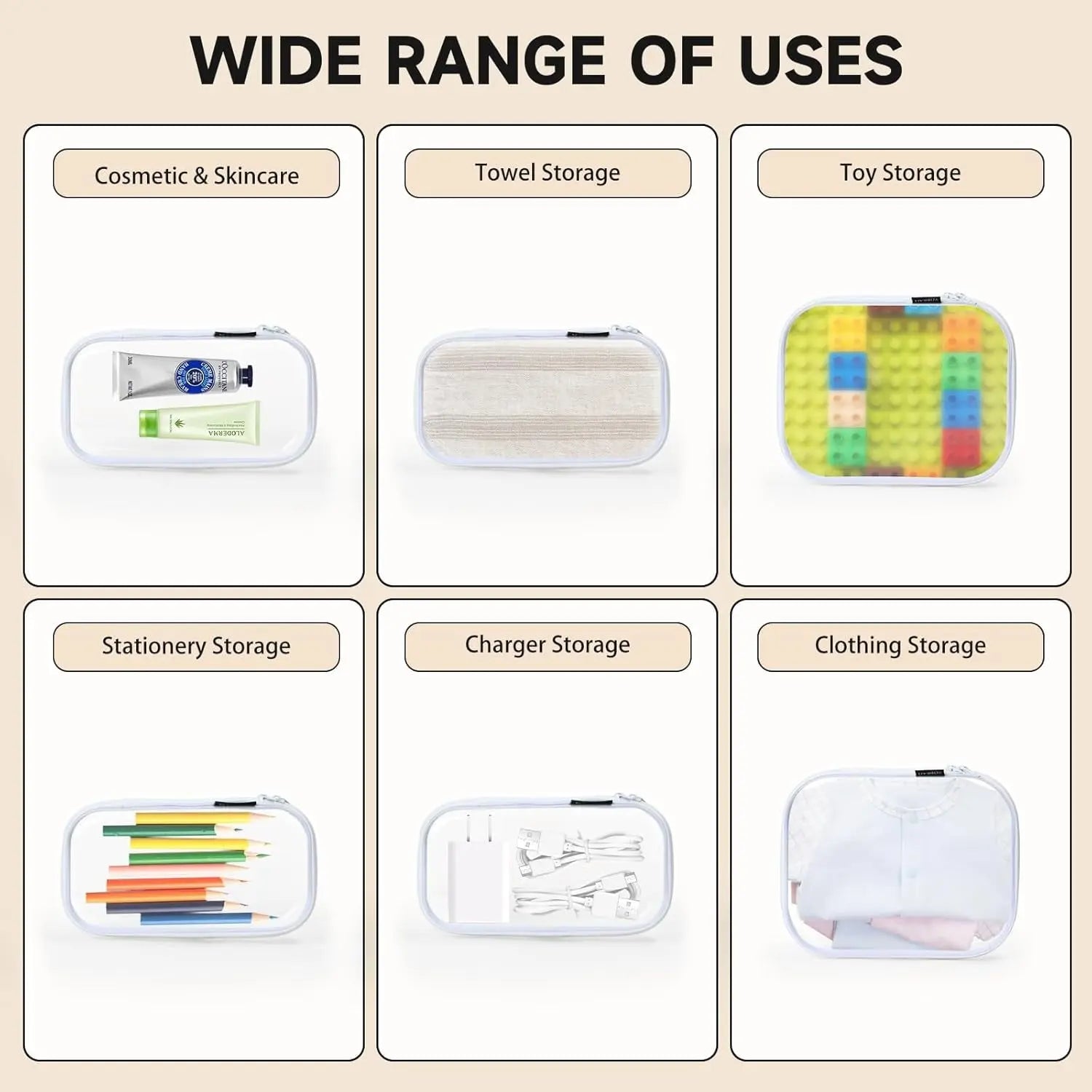 Hard Sided Clear Zipper Case for Storage- Professional-Grade Clear Zipper Pencil Case,Toy Storage Bins, Toiletry Pouch, Travel Organizer, Cosmetic Bagï¼\x88White,2 Pack, Mï¼\x89 M Wholesale Hub