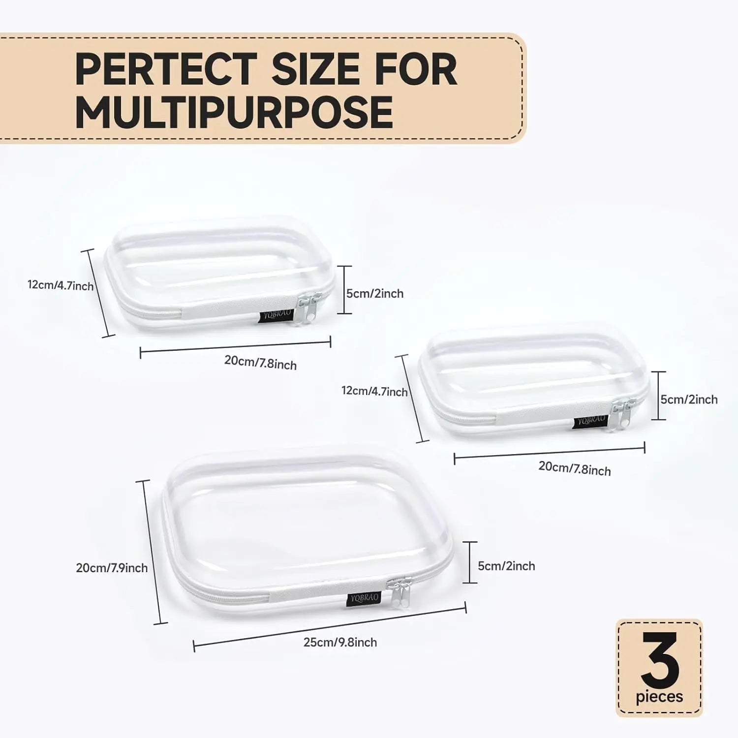 Hard Sided Clear Zipper Case for Storage- Professional-Grade Clear Zipper Pencil Case,Toy Storage Bins, Toiletry Pouch, Travel Organizer, Cosmetic Bagï¼\x88White,2 Pack, Mï¼\x89 M Wholesale Hub
