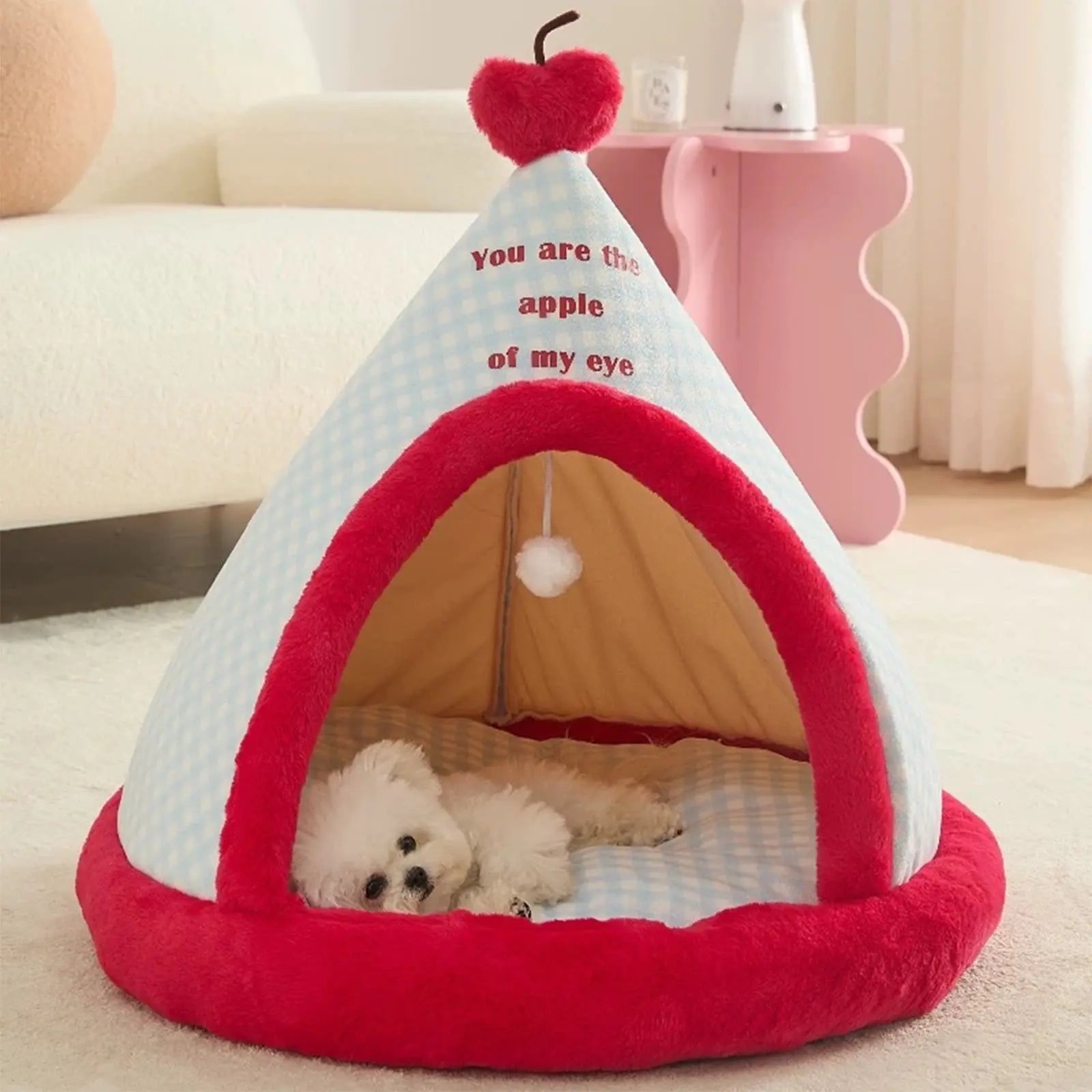 Apples Christmas Tent Christmas Pet Bed Semi Enclosed Cats Bed Dog Bed Removable And Washable Dog Bed Winter Warm Cats Bed As shown Wholesale Hub