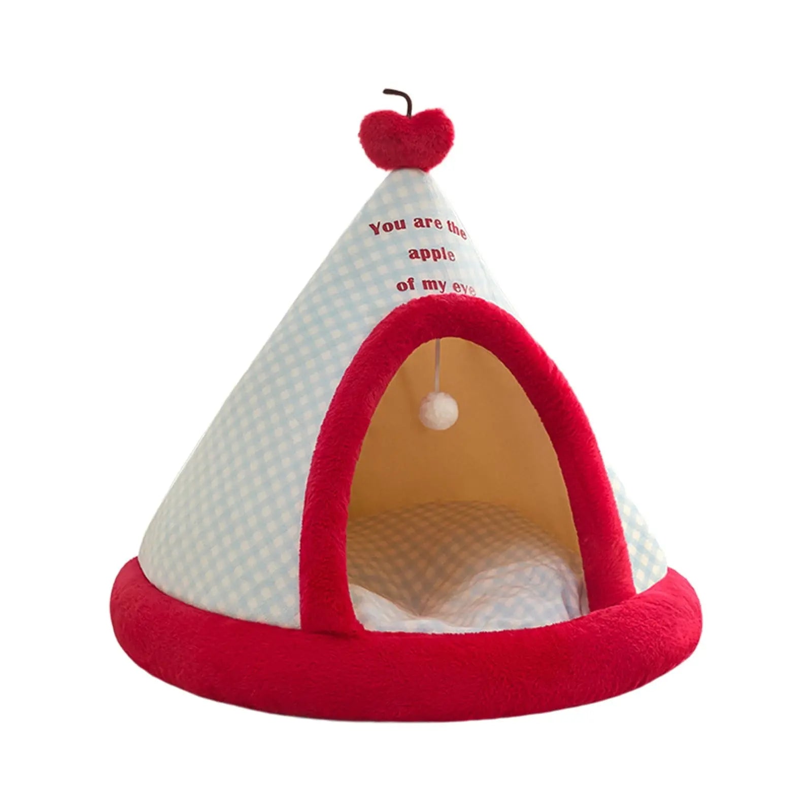 Apples Christmas Tent Christmas Pet Bed Semi Enclosed Cats Bed Dog Bed Removable And Washable Dog Bed Winter Warm Cats Bed As shown Wholesale Hub